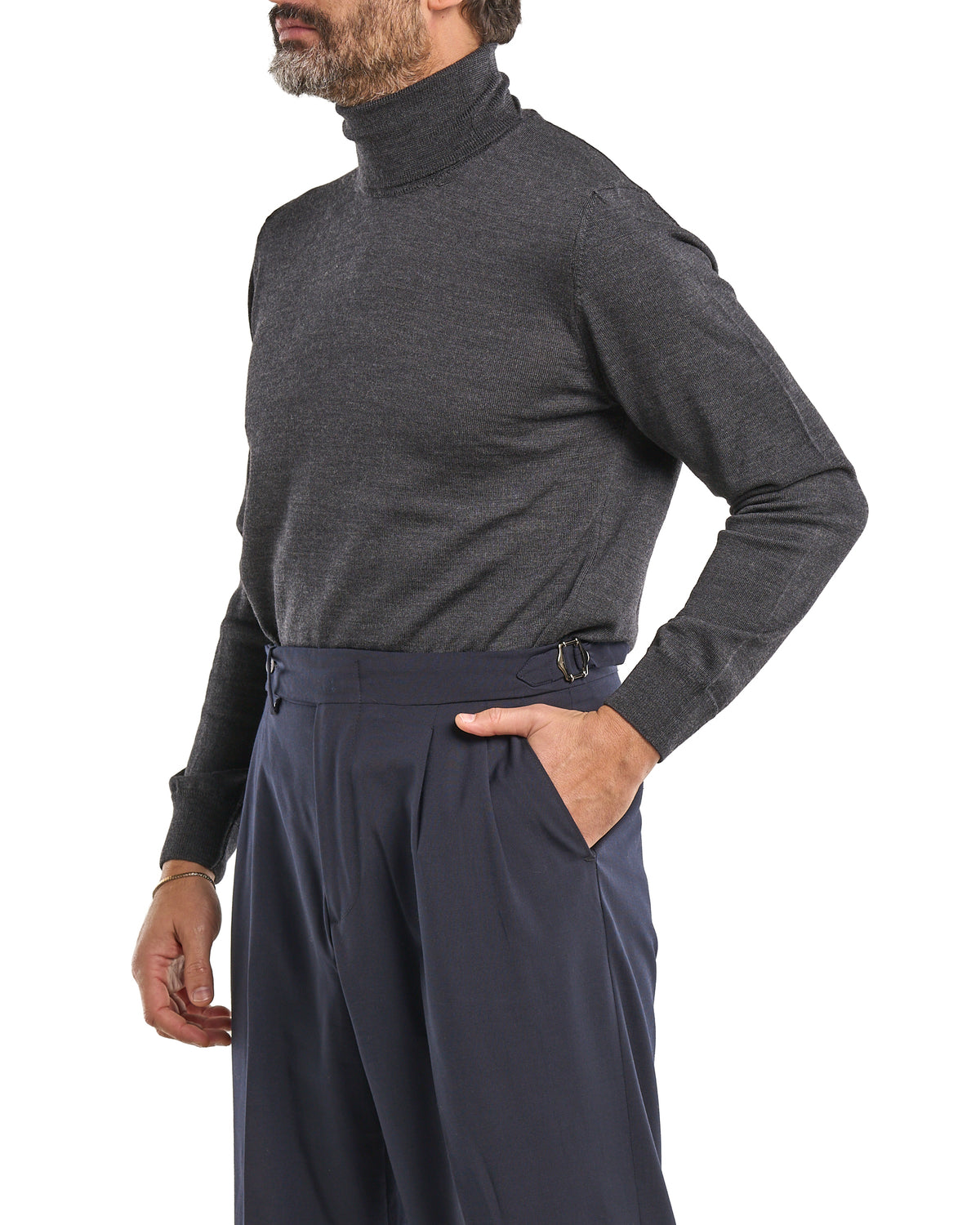 Jersey de cuello alto color gris, 100 % lana merina