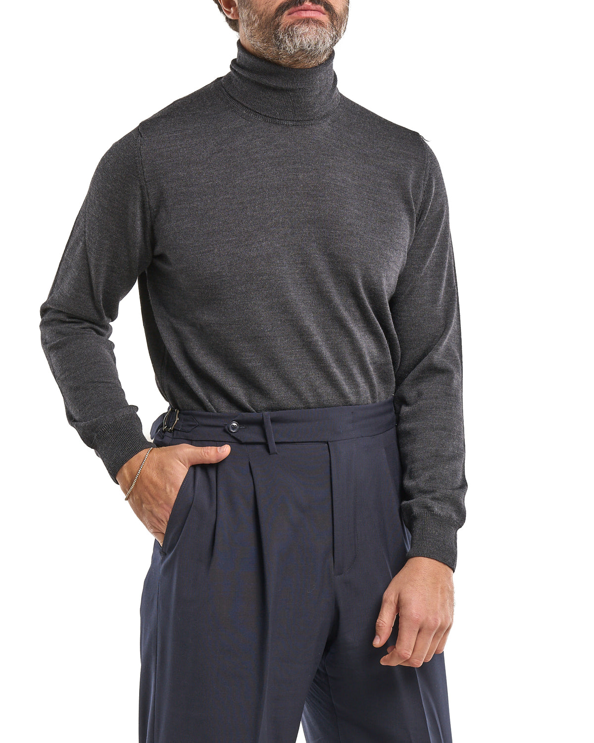 Jersey de cuello alto color gris, 100 % lana merina