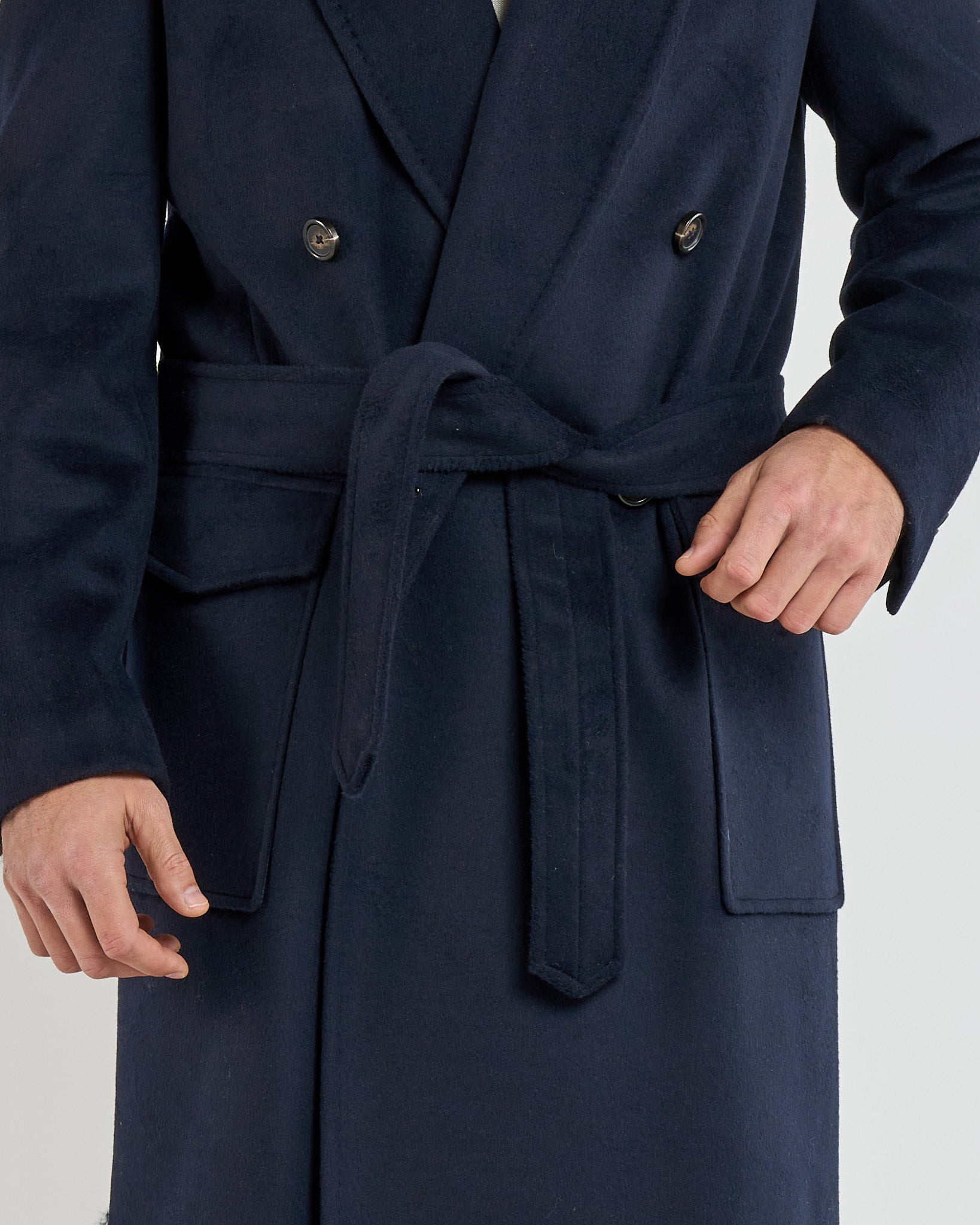 Double-Breasted Coat with Blue Shawl Lapel