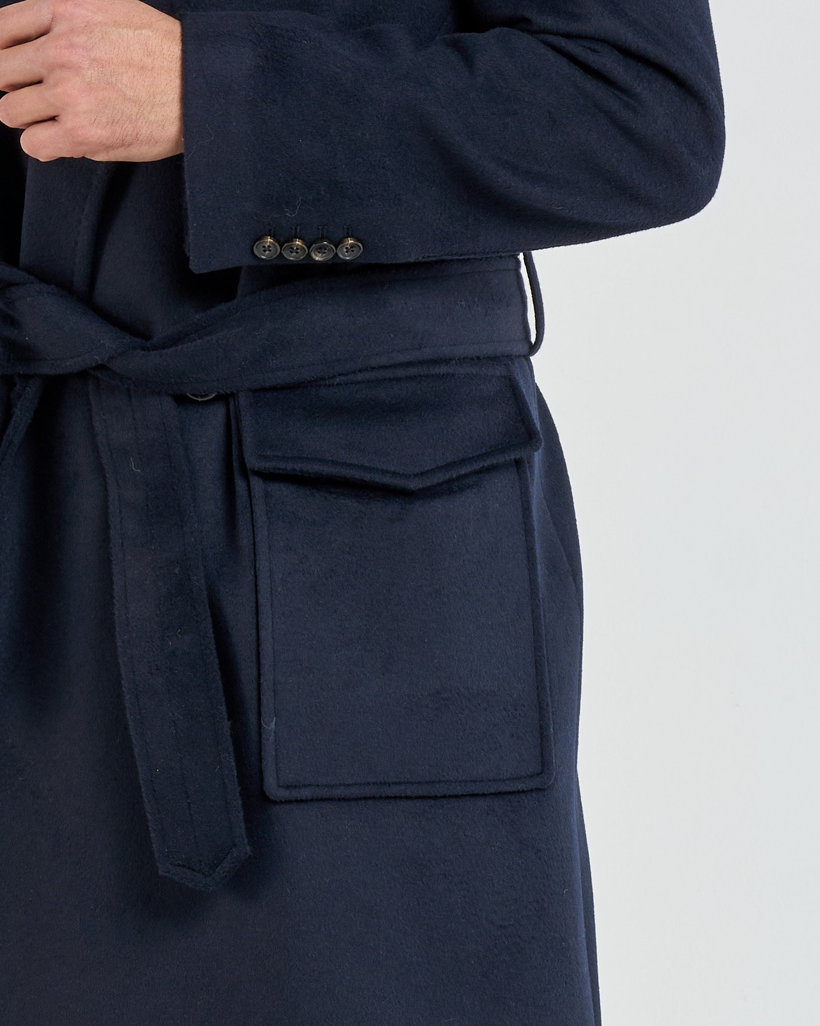 Double-Breasted Coat with Blue Shawl Lapel