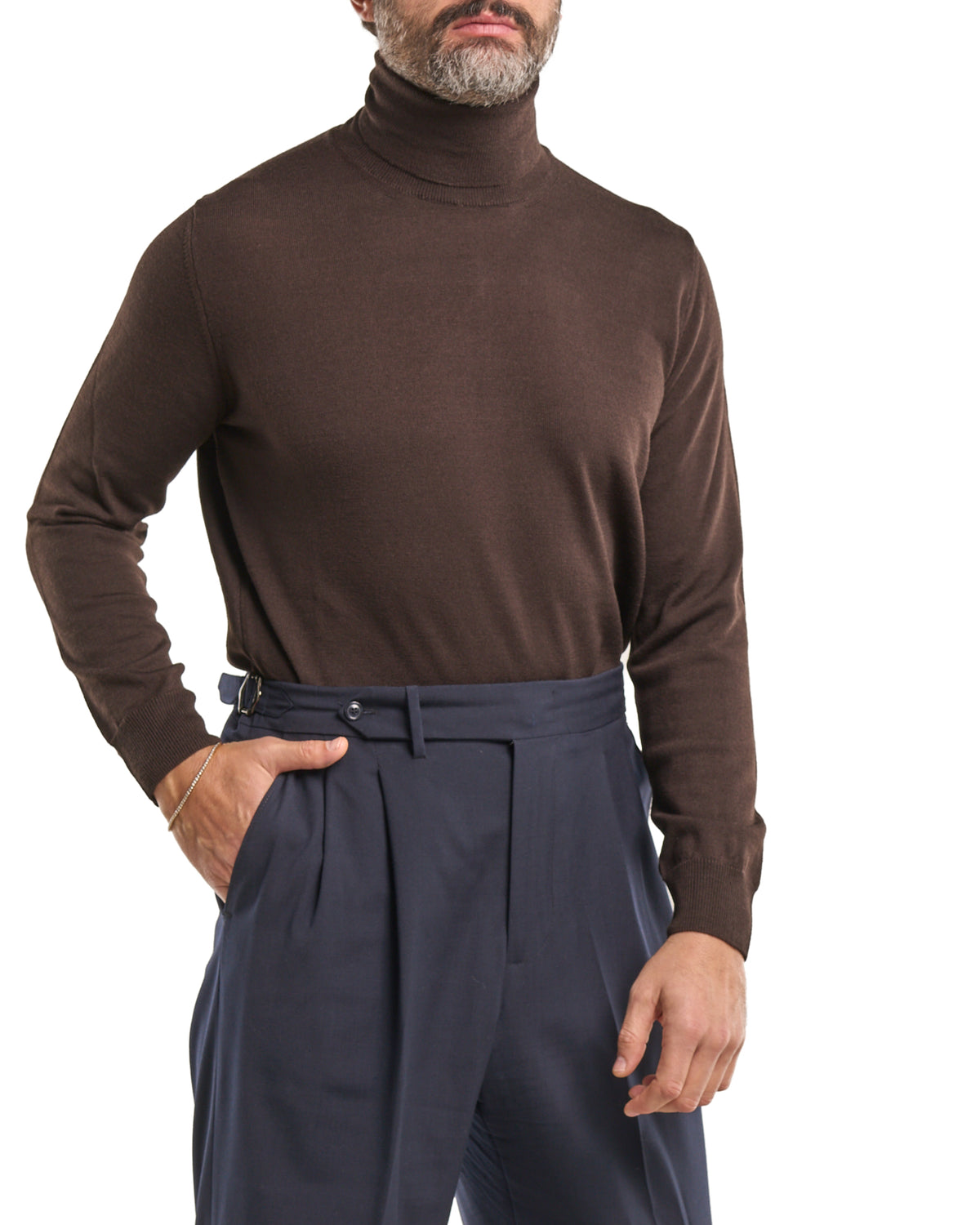 Jersey de cuello alto color gris, 100 % lana merina
