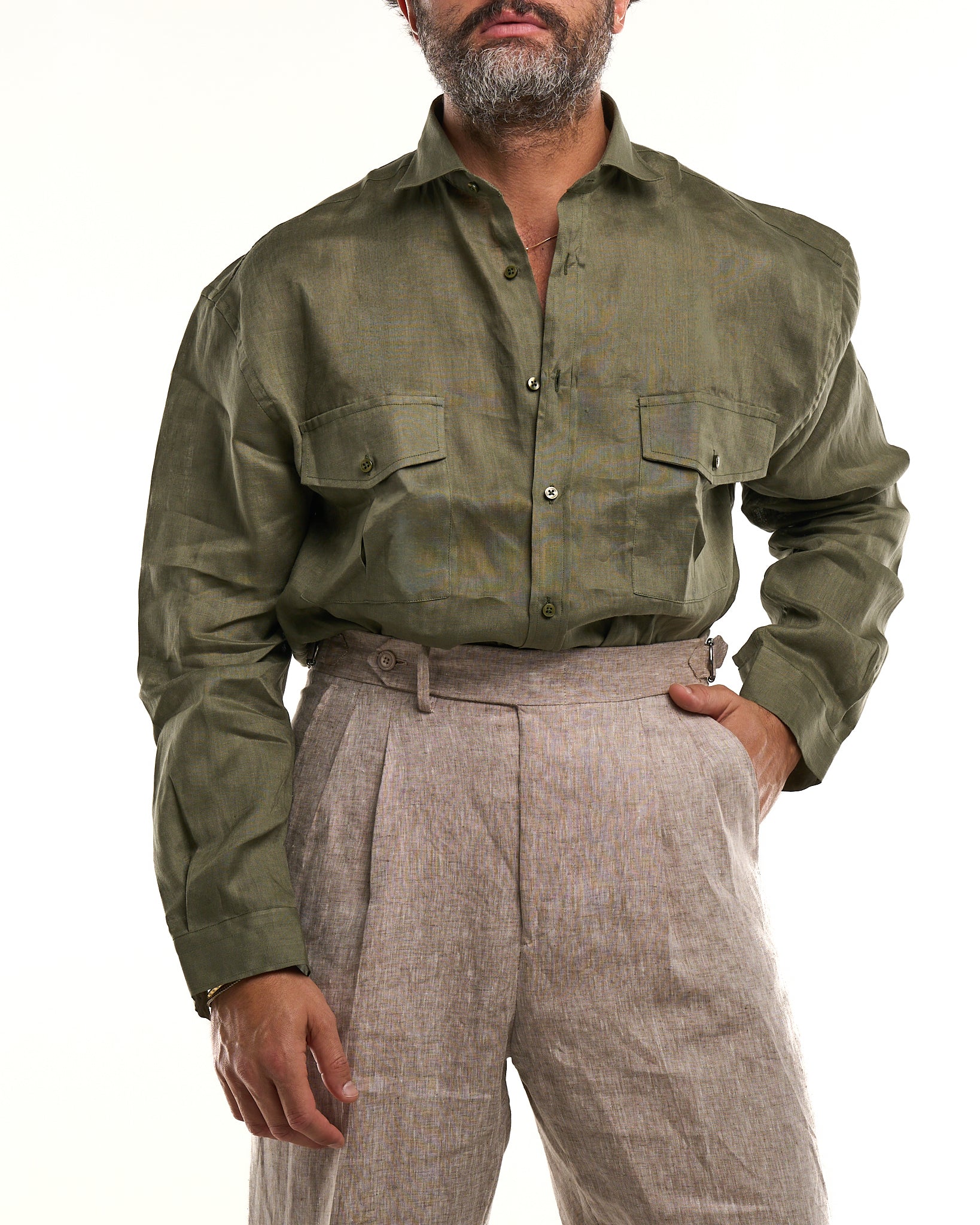 Camicia Texana in Lino Verde