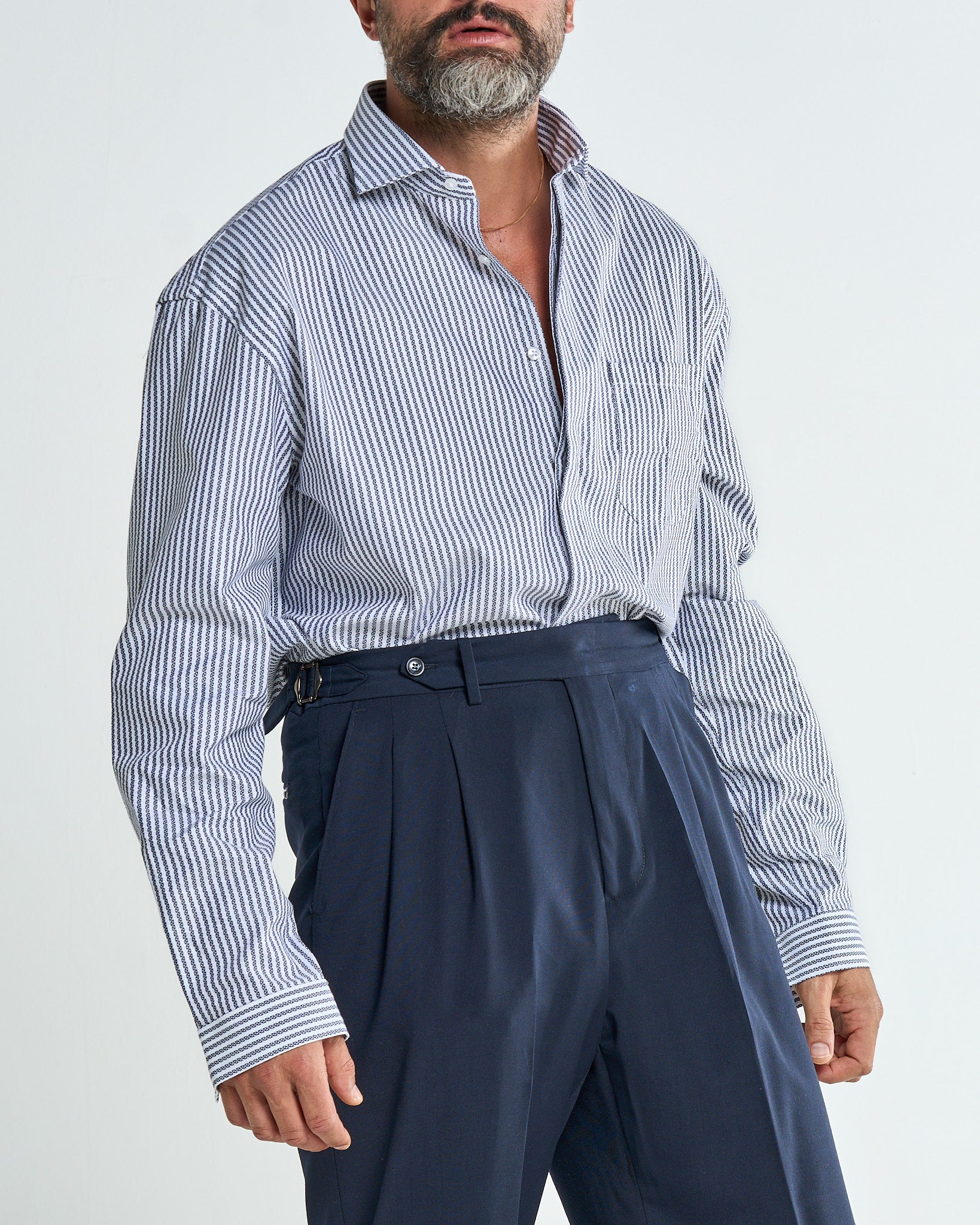 Oversized Shirt with Blue Striped Pocket