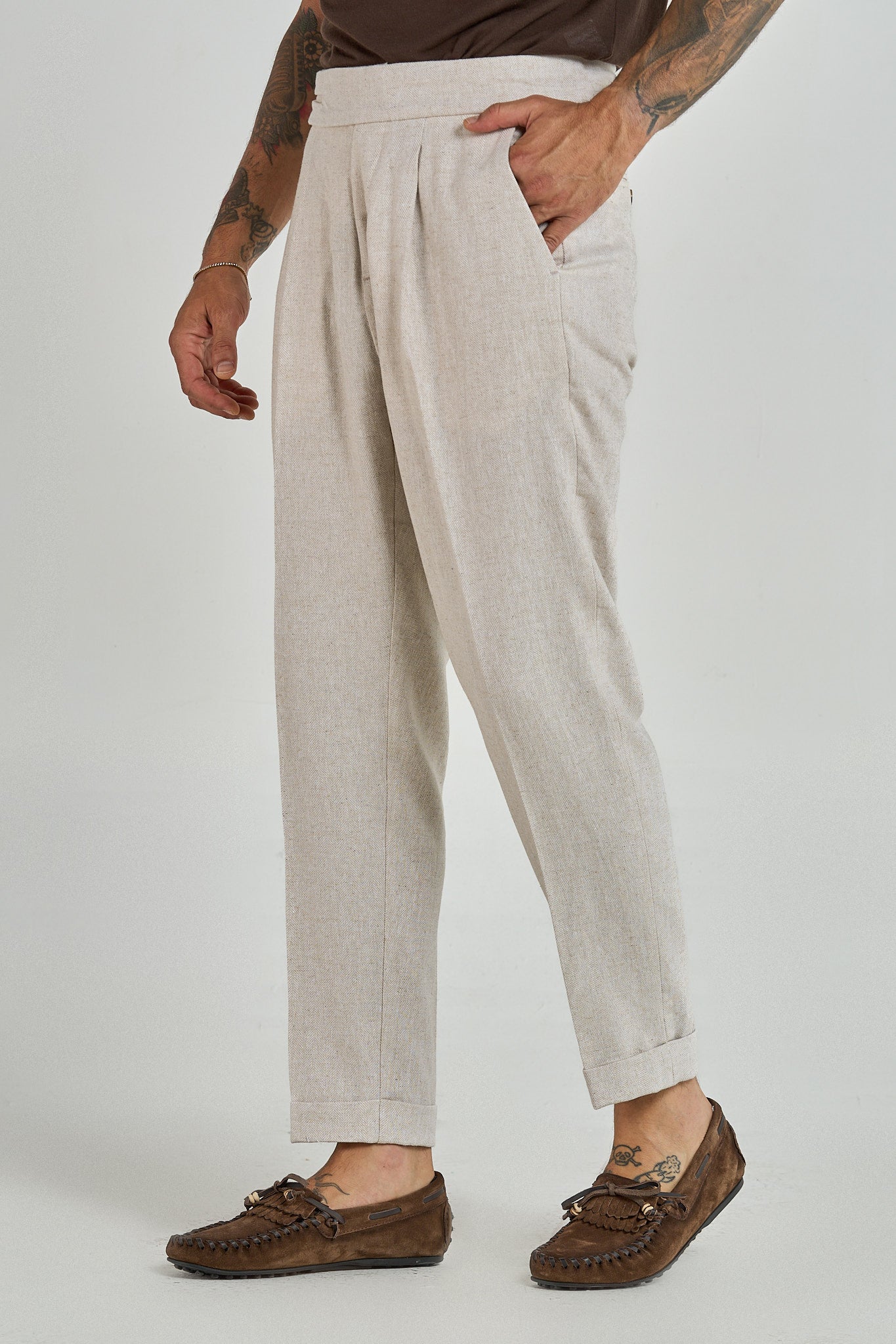 Pantalone Biforcato in Lino Naturale