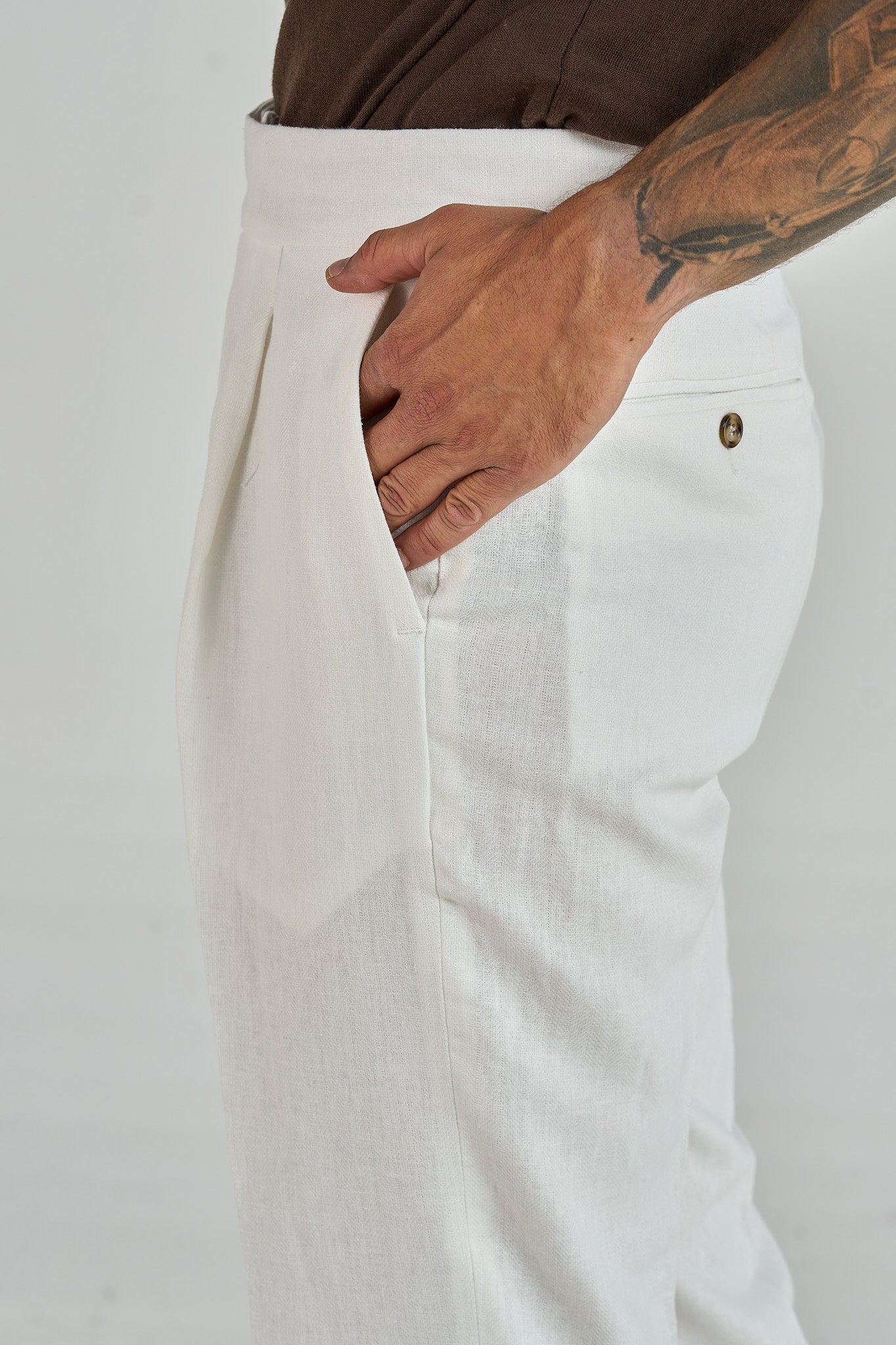 Pantalone Biforcato in Lino Bianco