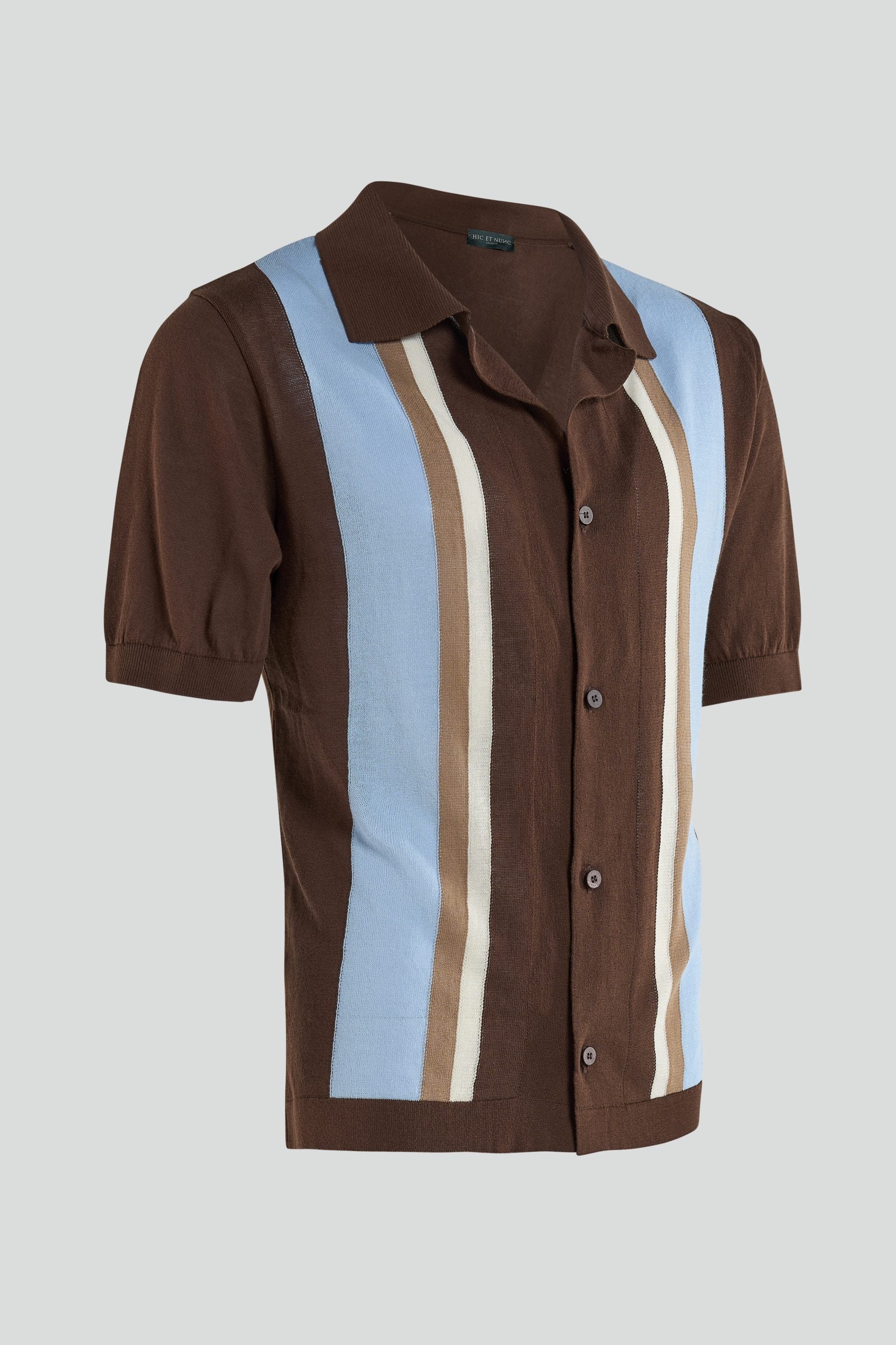 Polo Camicia Moro con Righe a Contrasto