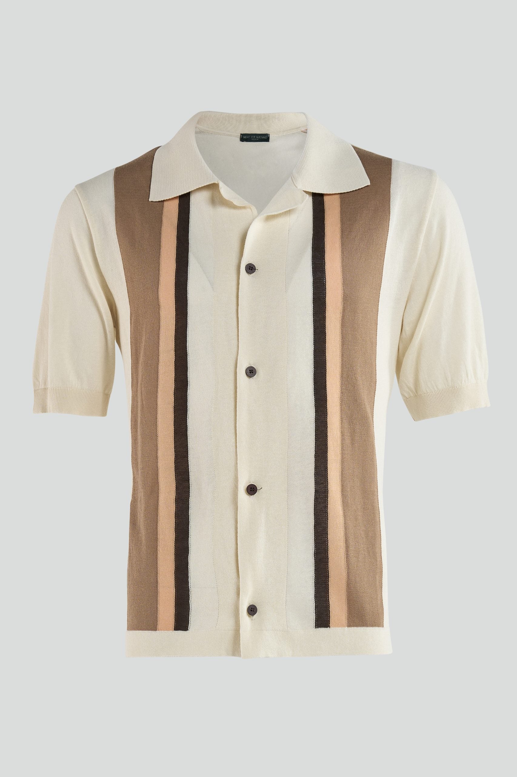 Polo Camicia Avorio con Righe a Contrasto