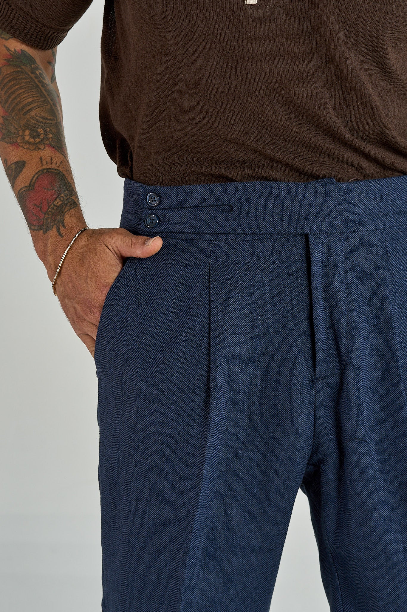 Pantalone Biforcato in Lino Blu
