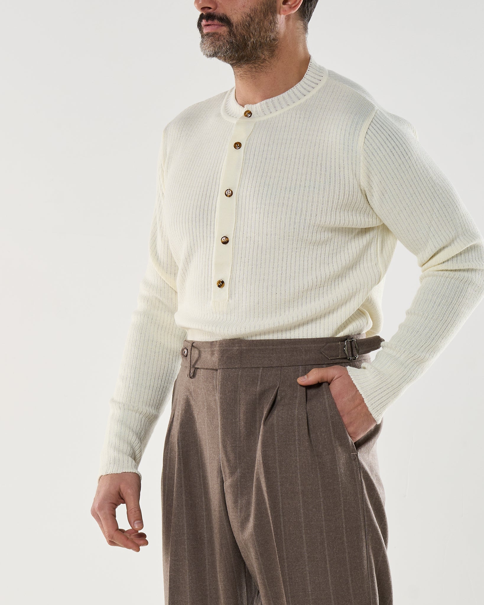 Maglia Henley Knit Panna