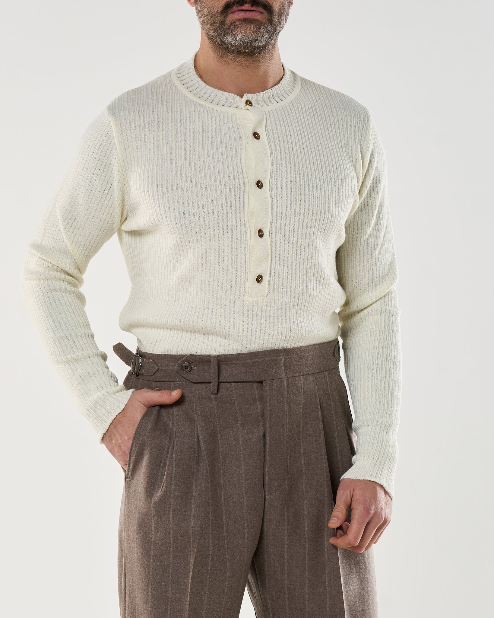 Maglia Henley Knit Panna