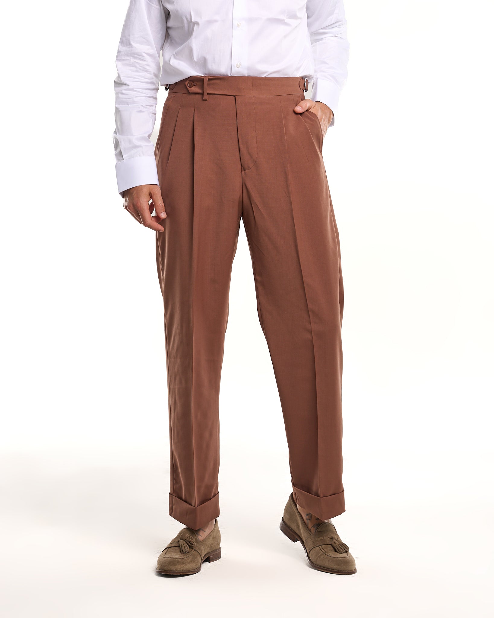 Siena Dark Brown Wide Leg Trousers with Side Buckles
