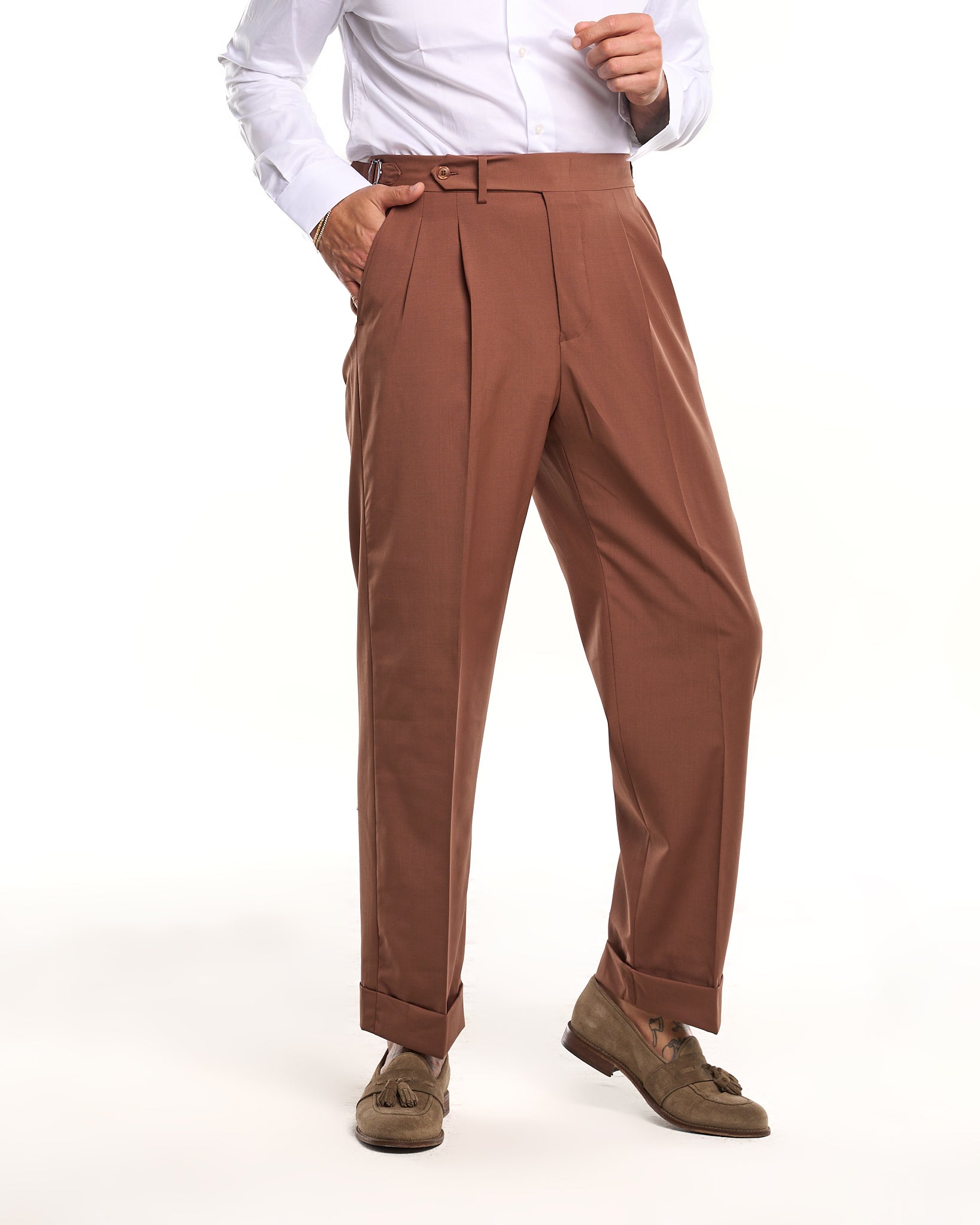Siena Dark Brown Wide Leg Trousers with Side Buckles