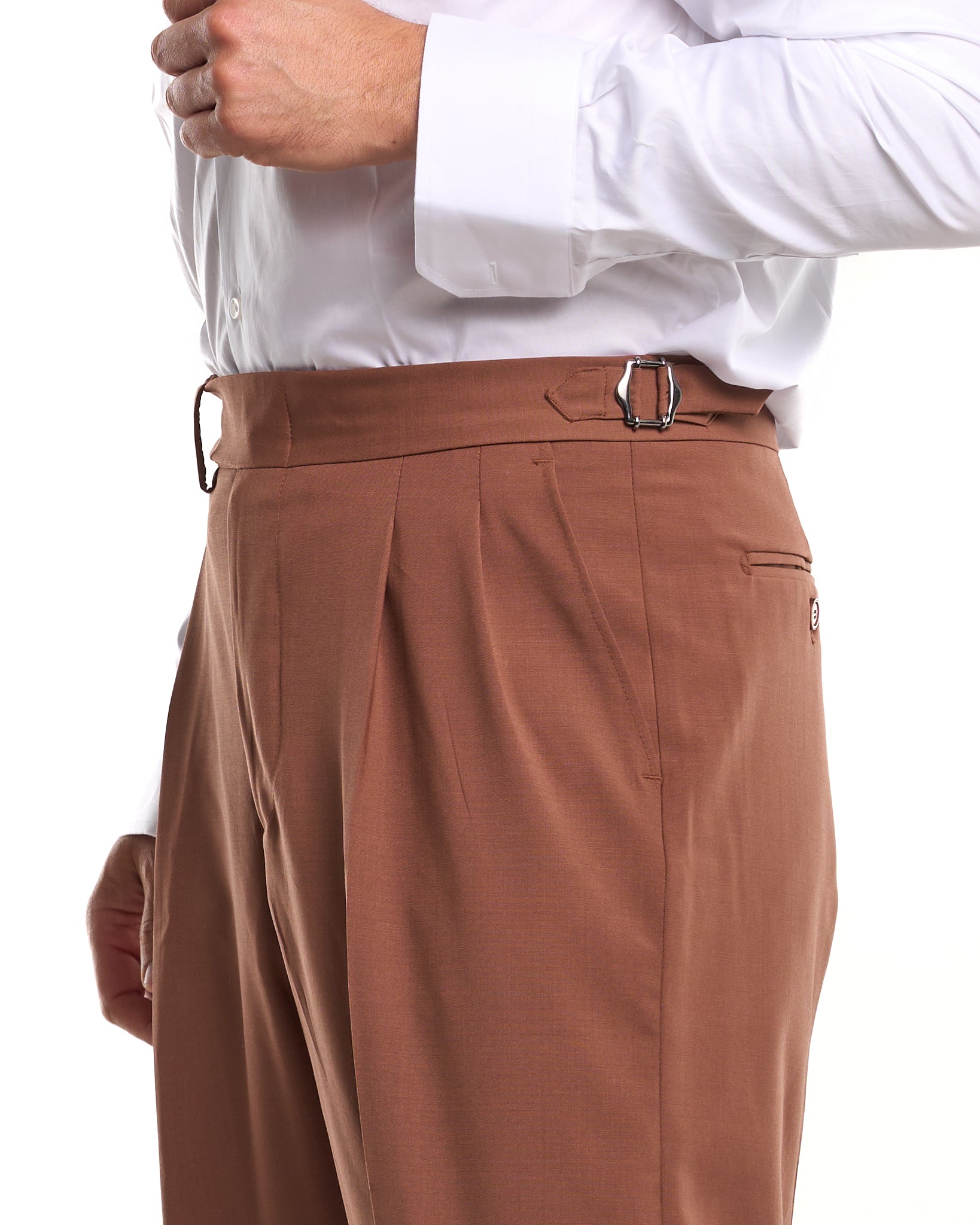 Siena Dark Brown Wide Leg Trousers with Side Buckles