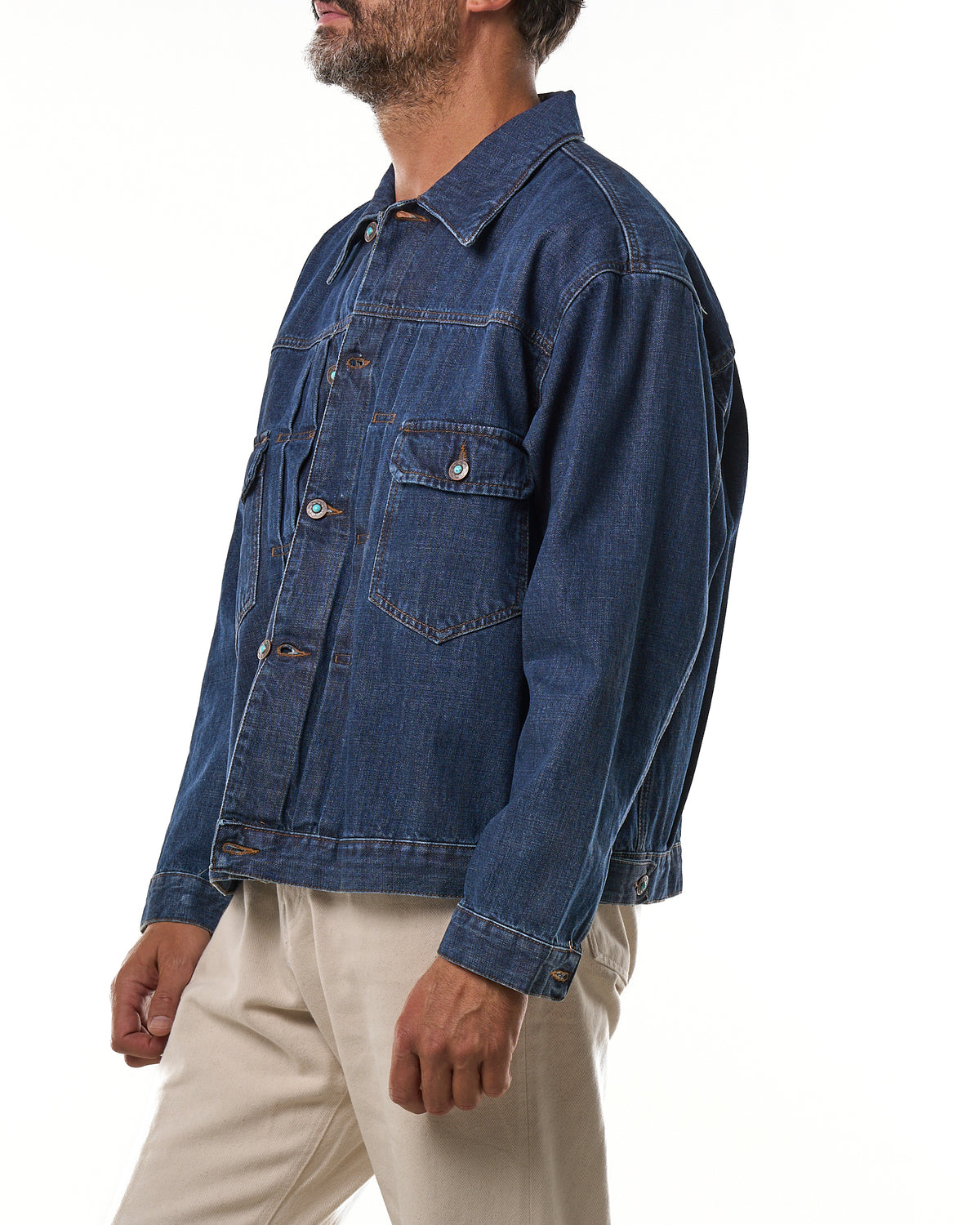 Giubbino con Cuciture a Contrasto in Denim Lavaggio Scuro