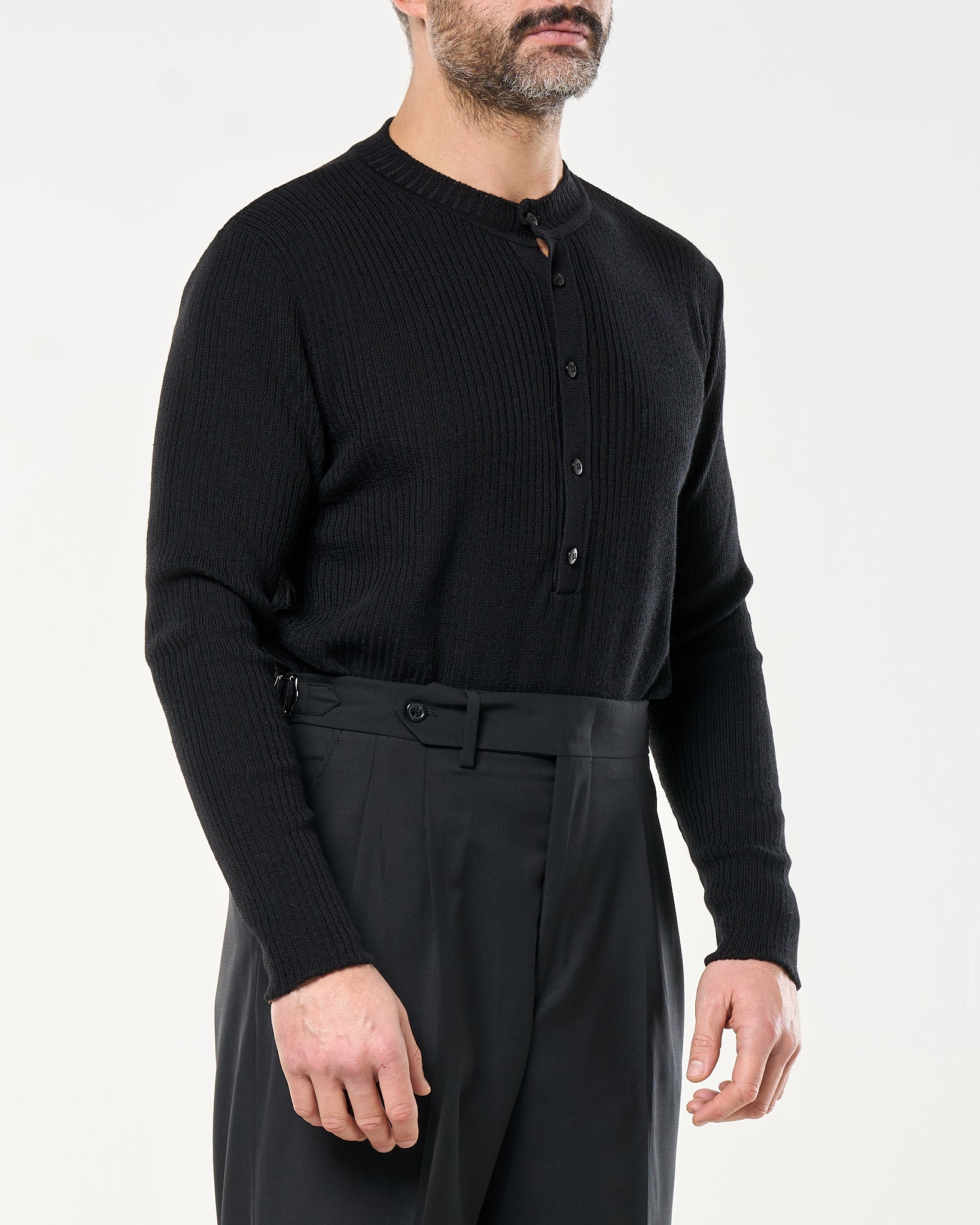Maglia Henley Knit Nera