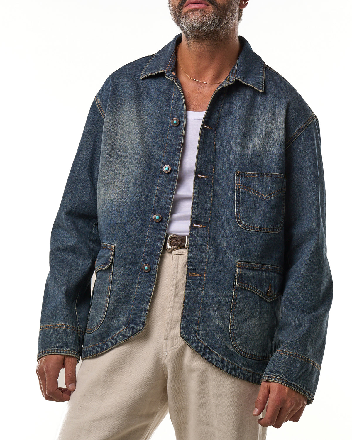 Giubbino di Jeans Oversize Lavaggio Sabbiato