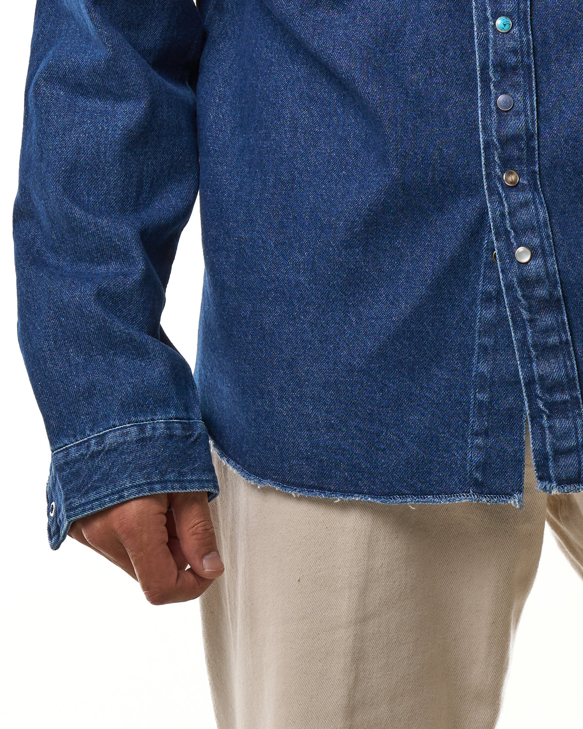 Camicia Texana con Cuciture alla Rovescia in Denim Lavaggio Scuro