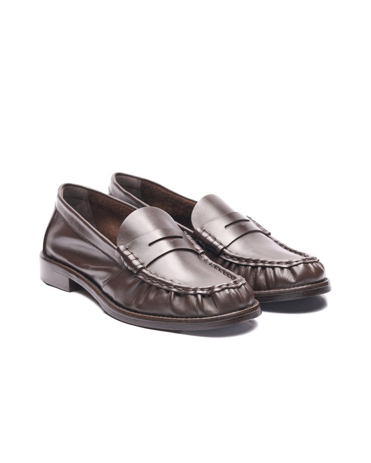 Dark brown Leather Ruched Penny Loafer 