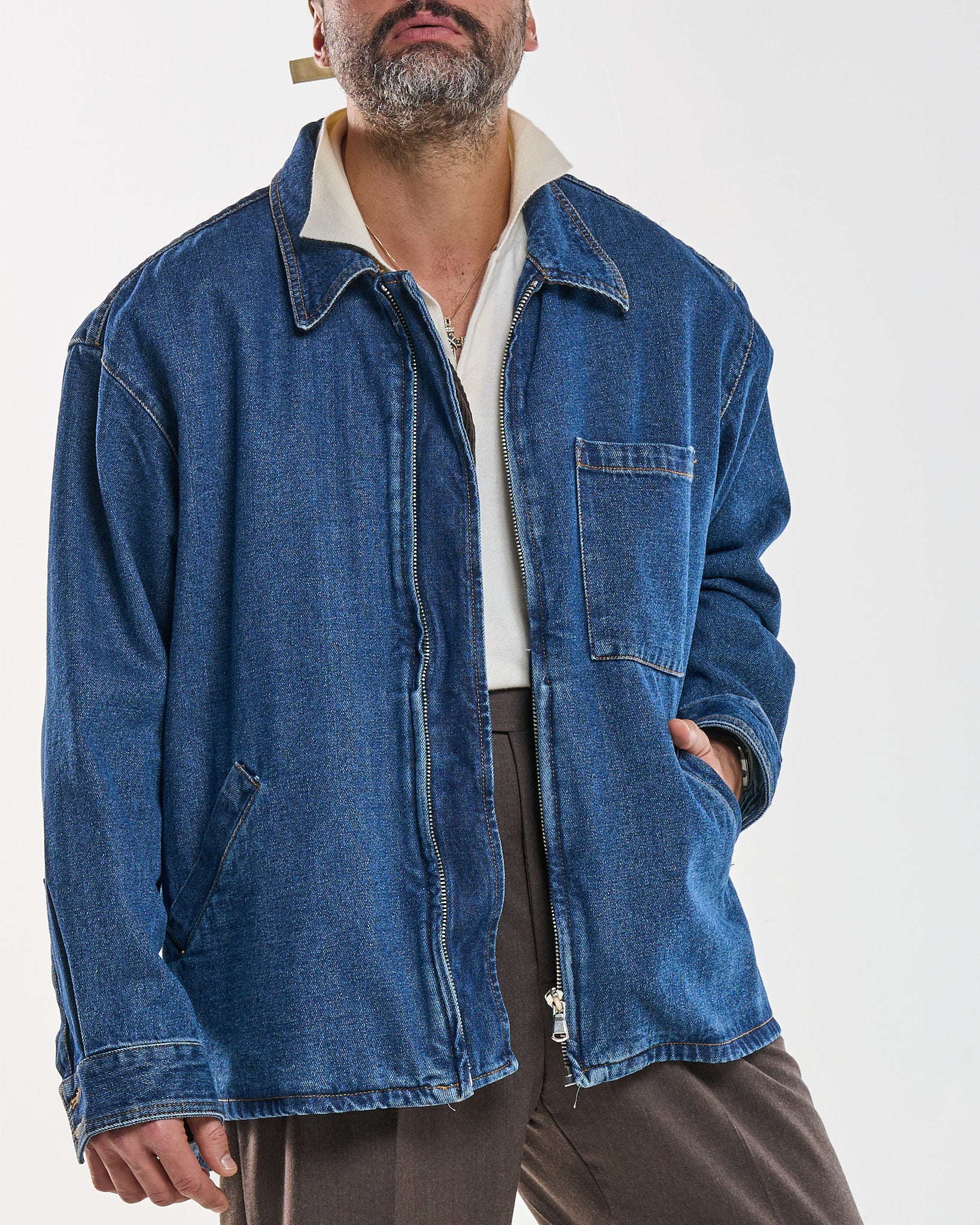 Parka in Jeans con Gilet in Velluto Moro