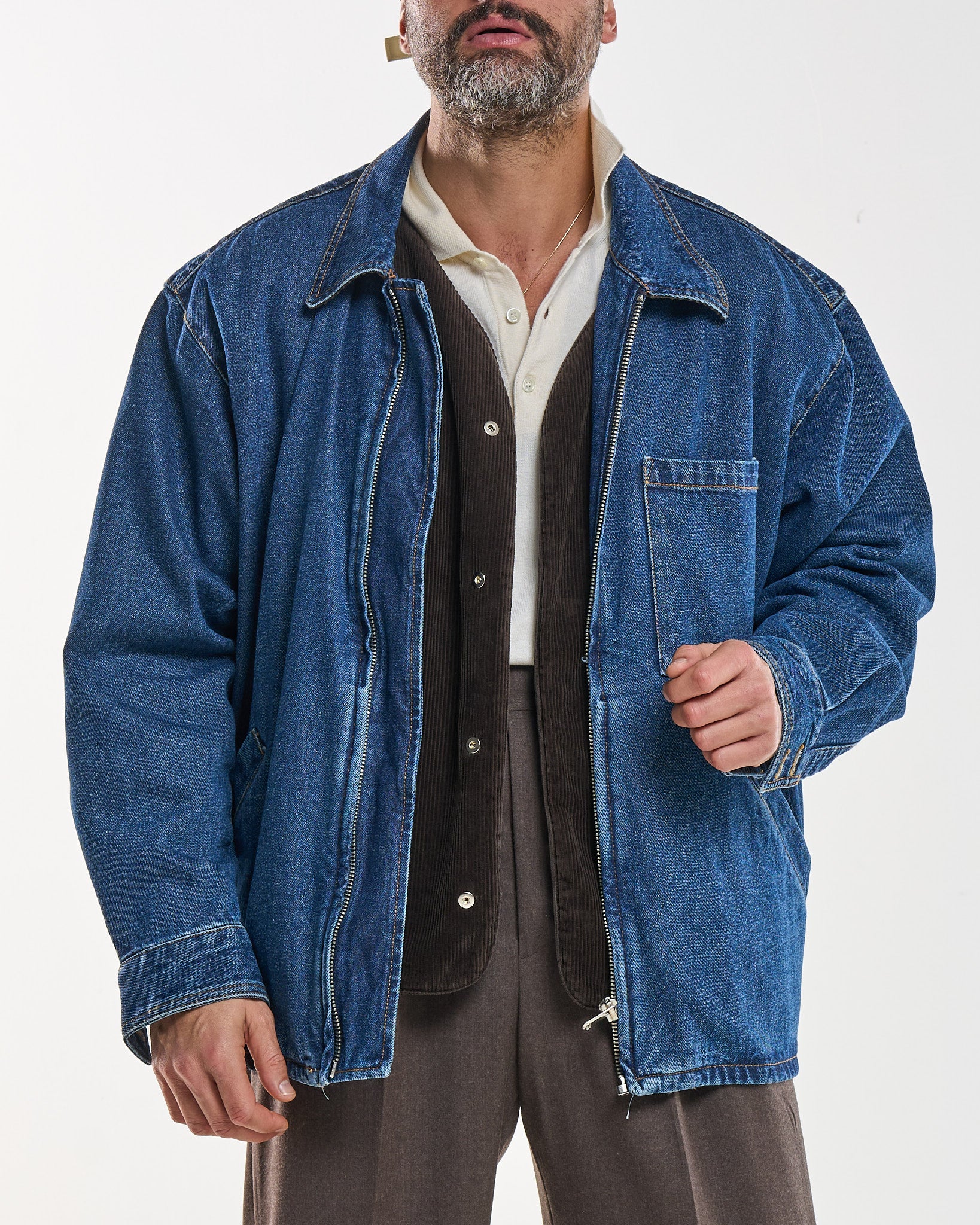 Parka in Jeans con Gilet in Velluto Moro