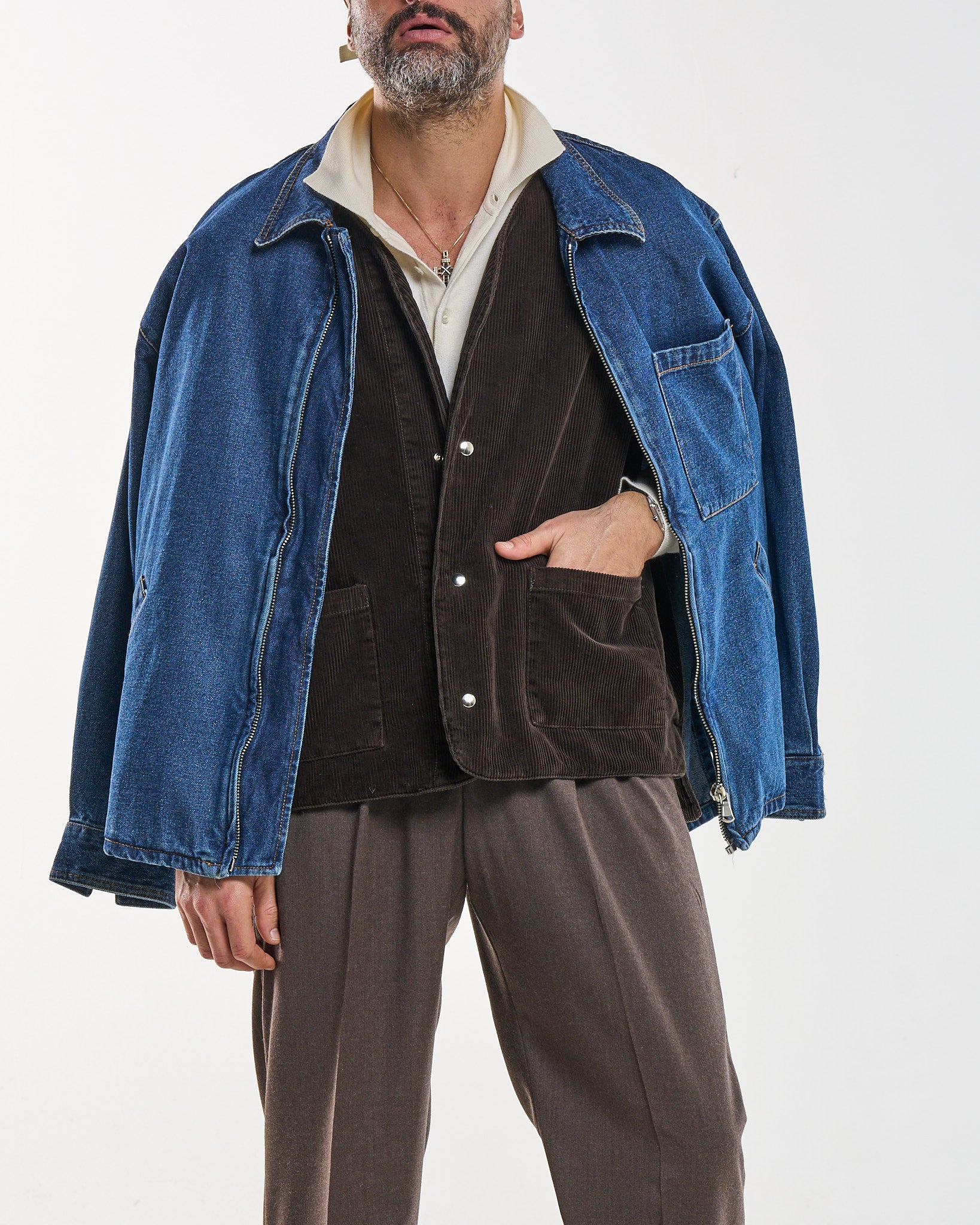 Parka in Jeans con Gilet in Velluto Moro