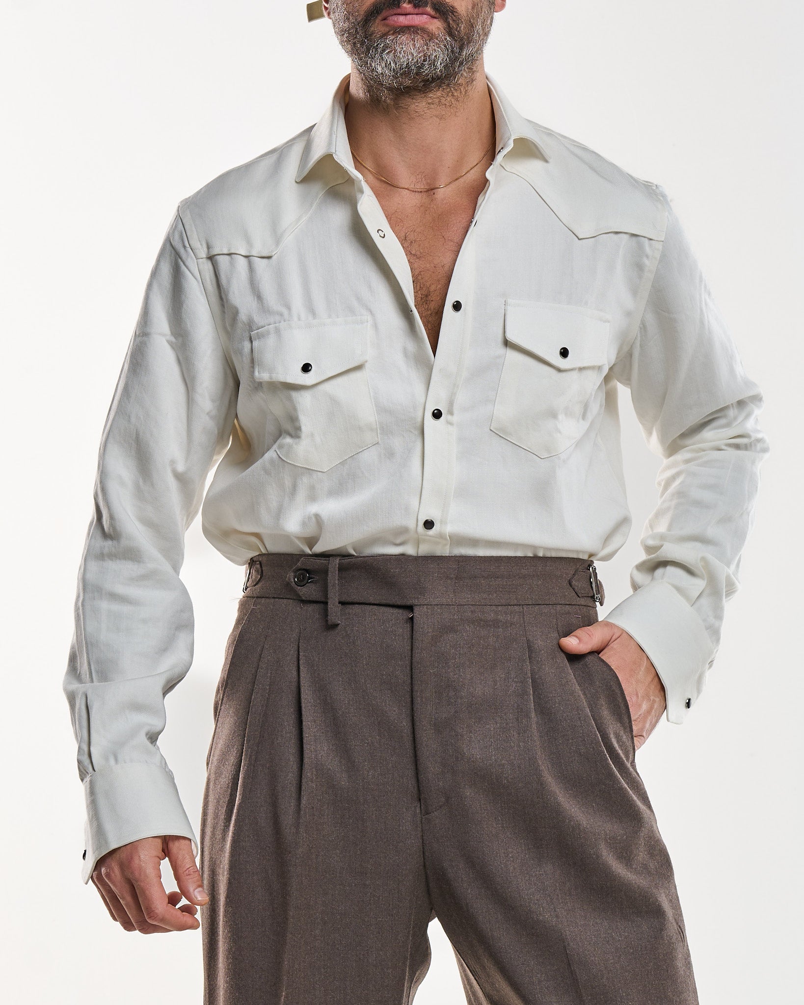 Camicia Texana in Bull Bianca