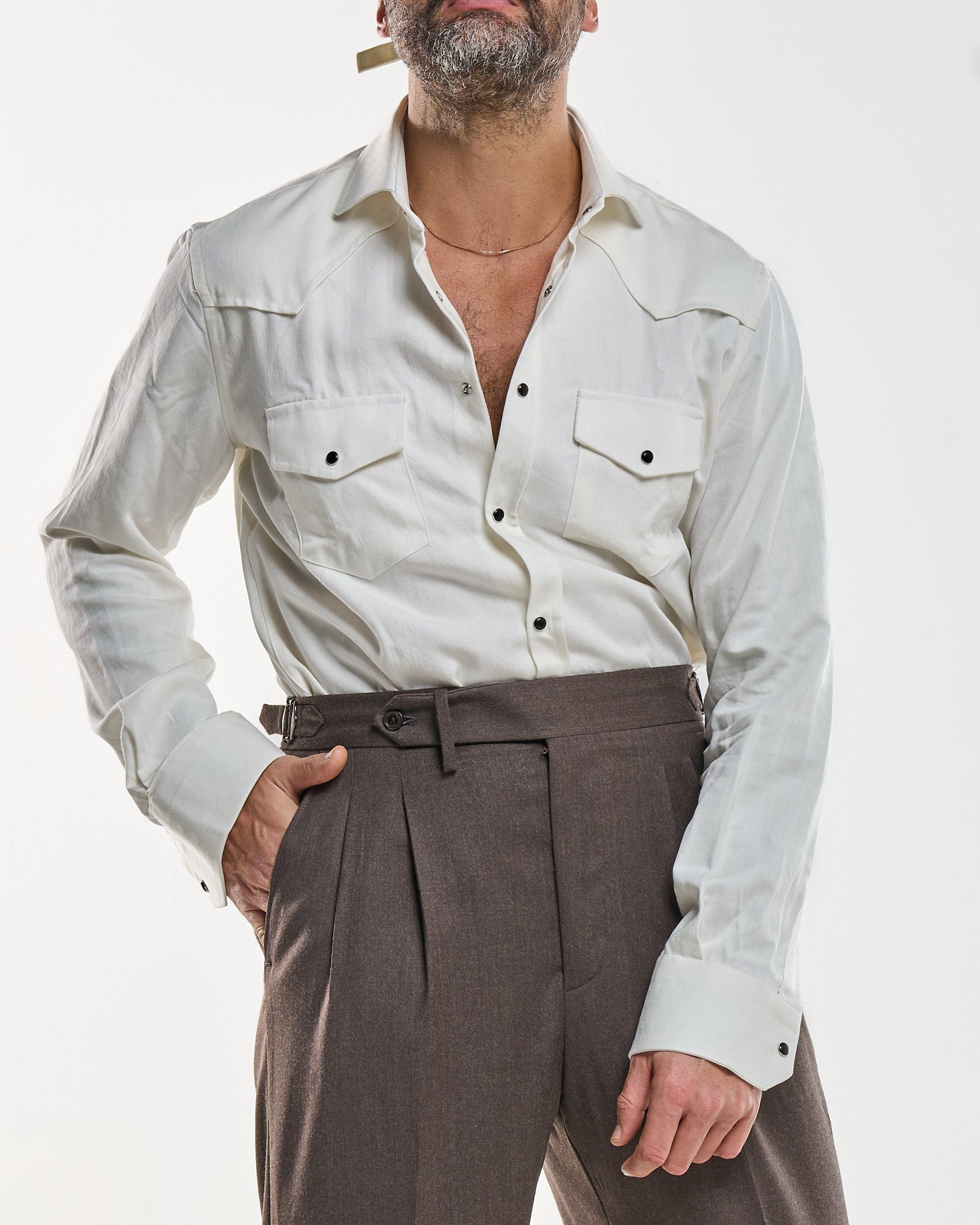 Camicia Texana in Bull Bianca