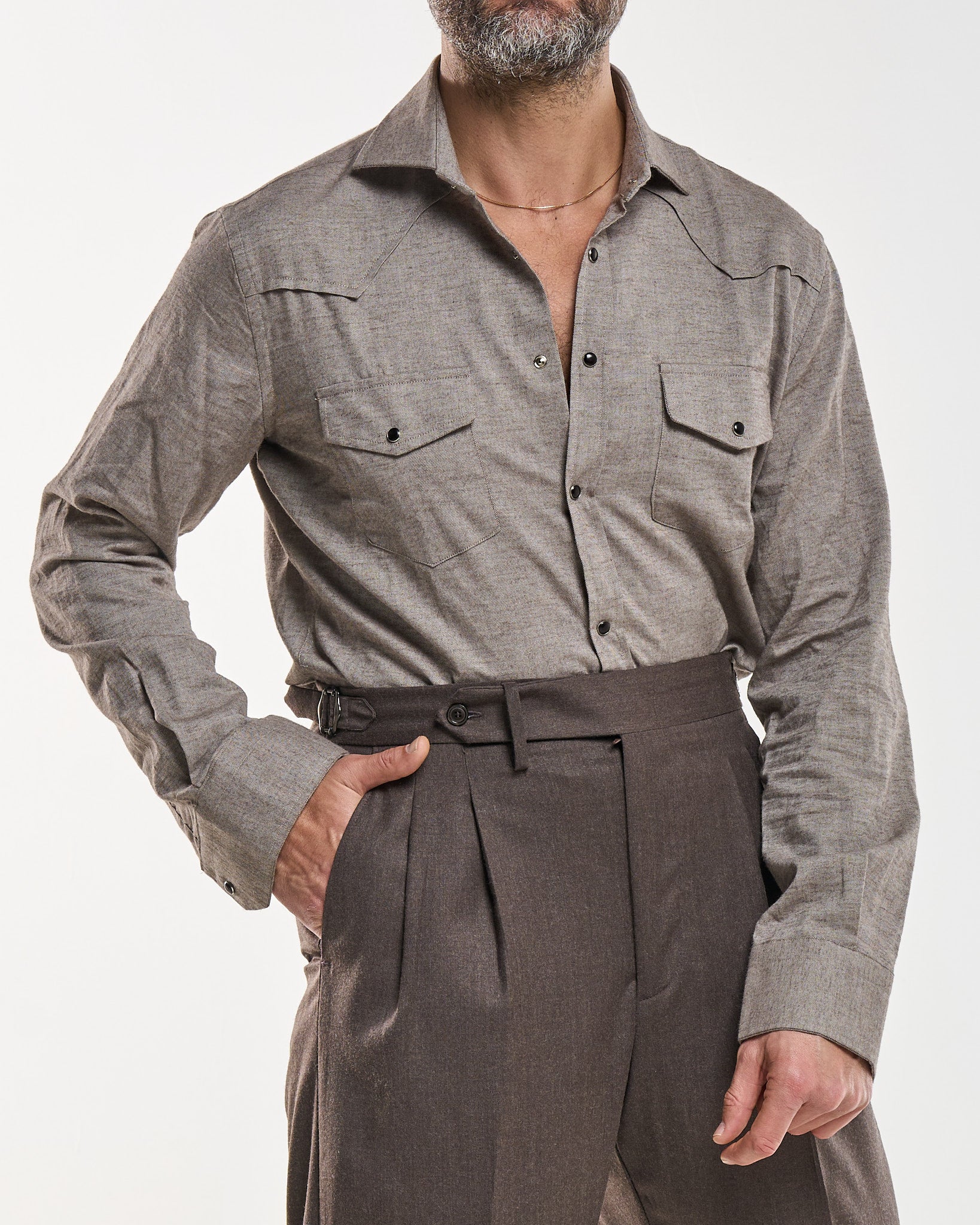 Camicia Texana in Flanella Beige