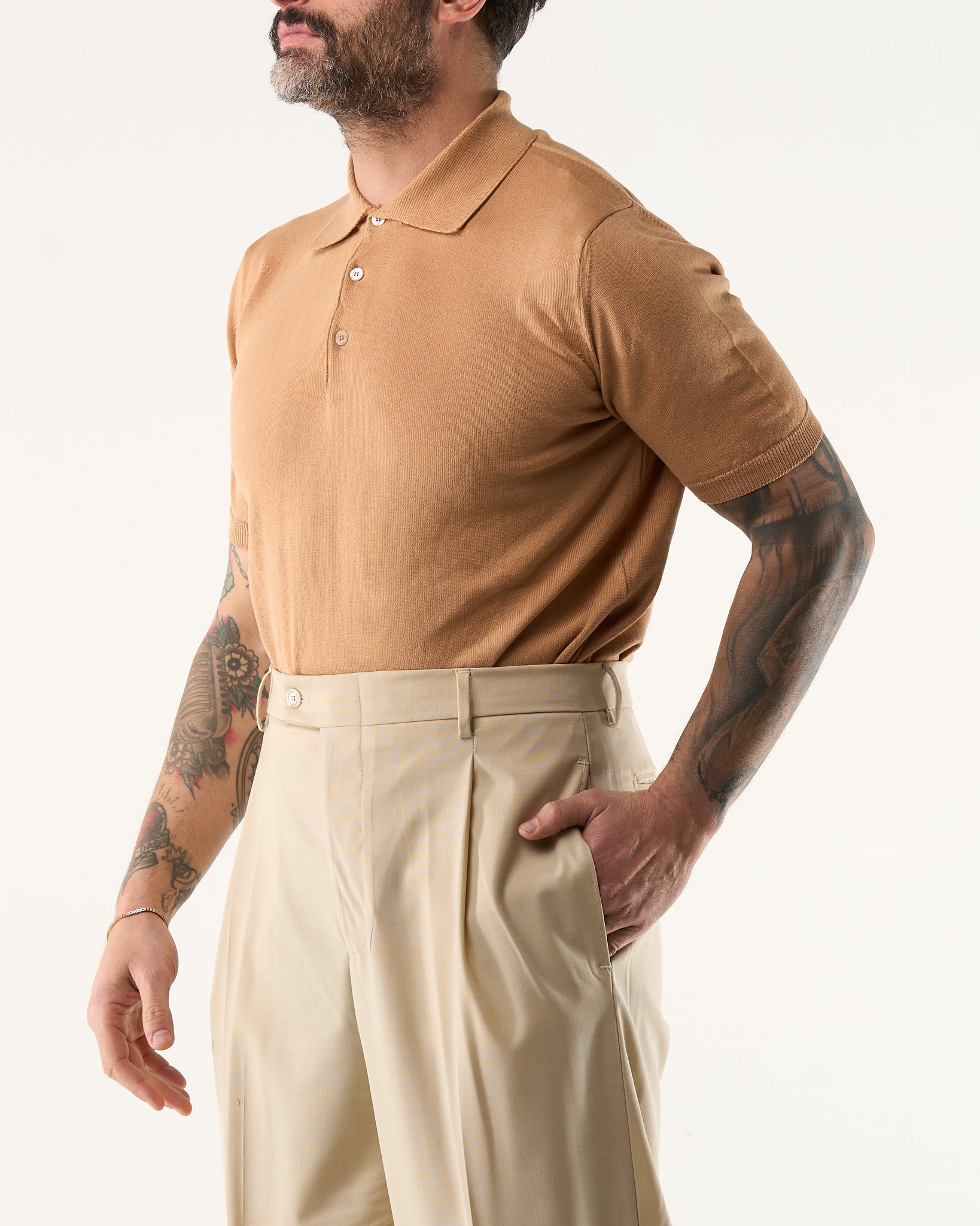 Long Sleeve Polo Shirt with Three Buttons in Powder Pink