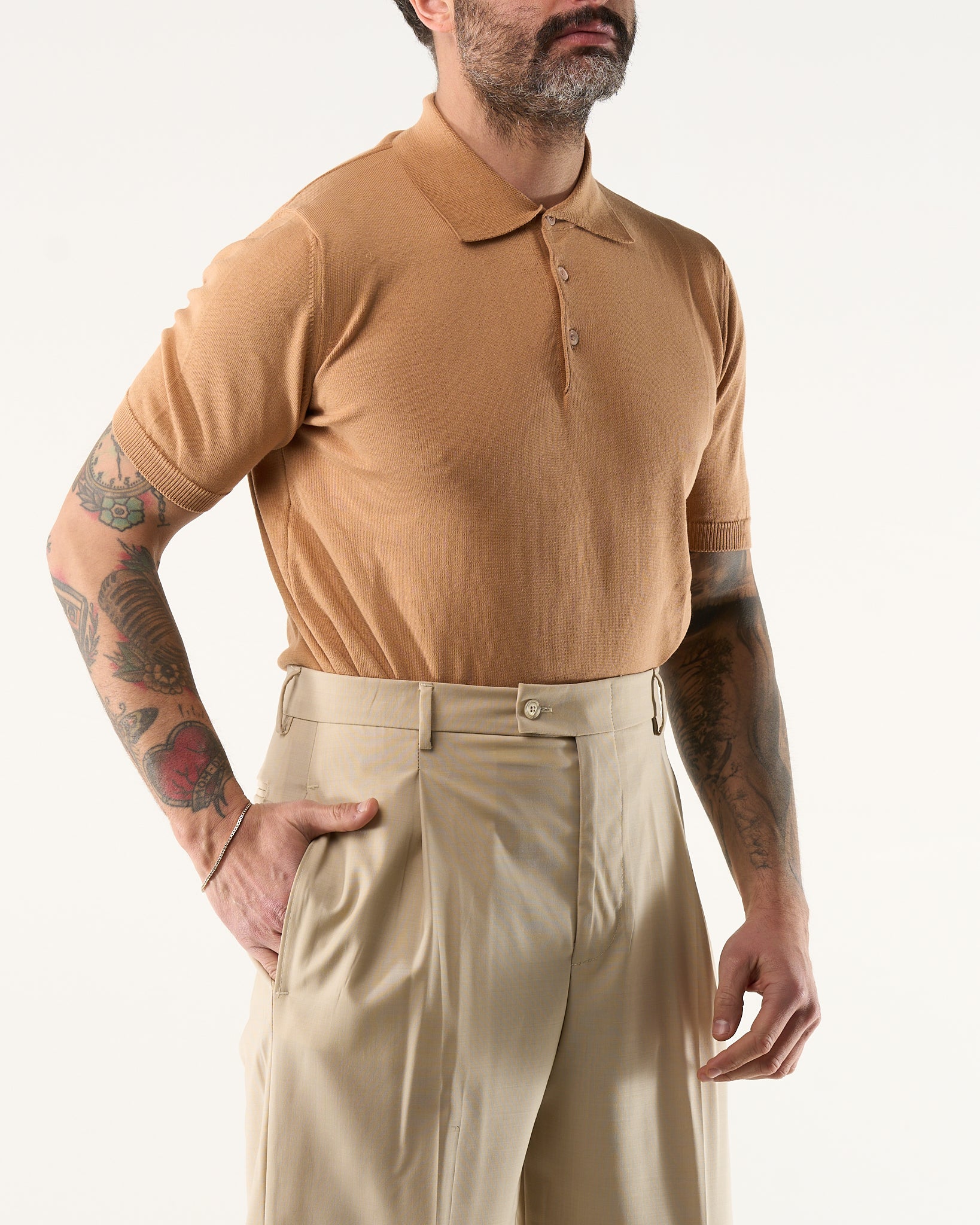 Long Sleeve Polo Shirt with Three Buttons in Powder Pink