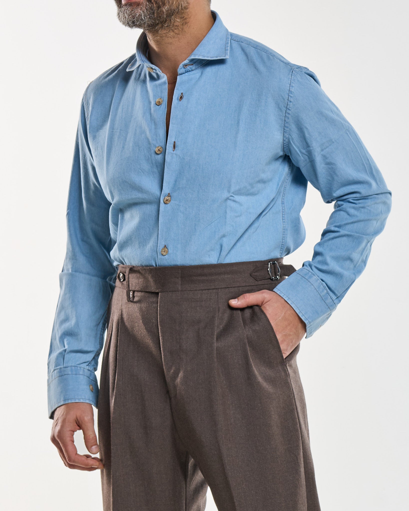 Camicia Collo Francese in Jeans Lavaggio Chiaro