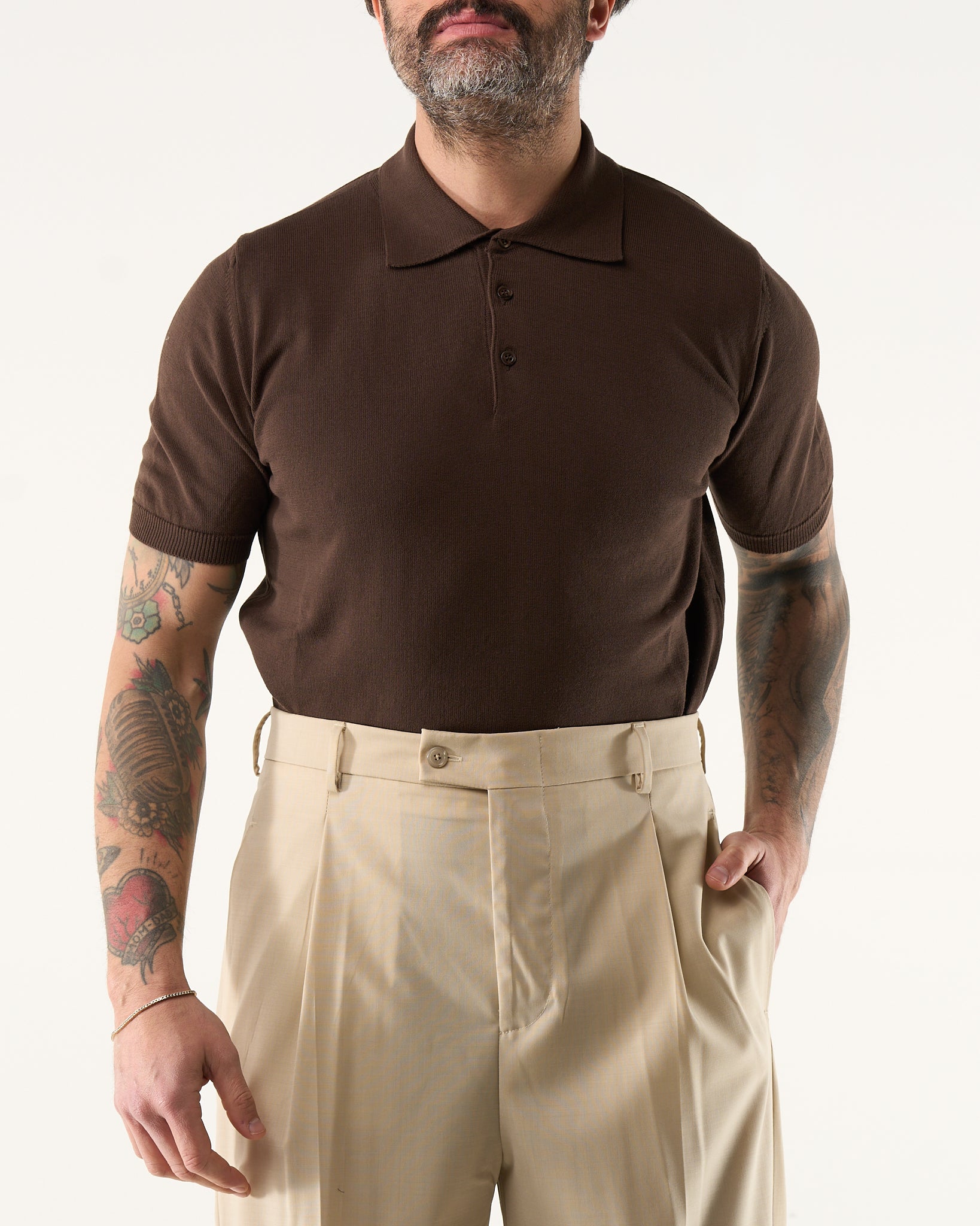 Long Sleeve Polo Shirt with Three Buttons in Powder Pink