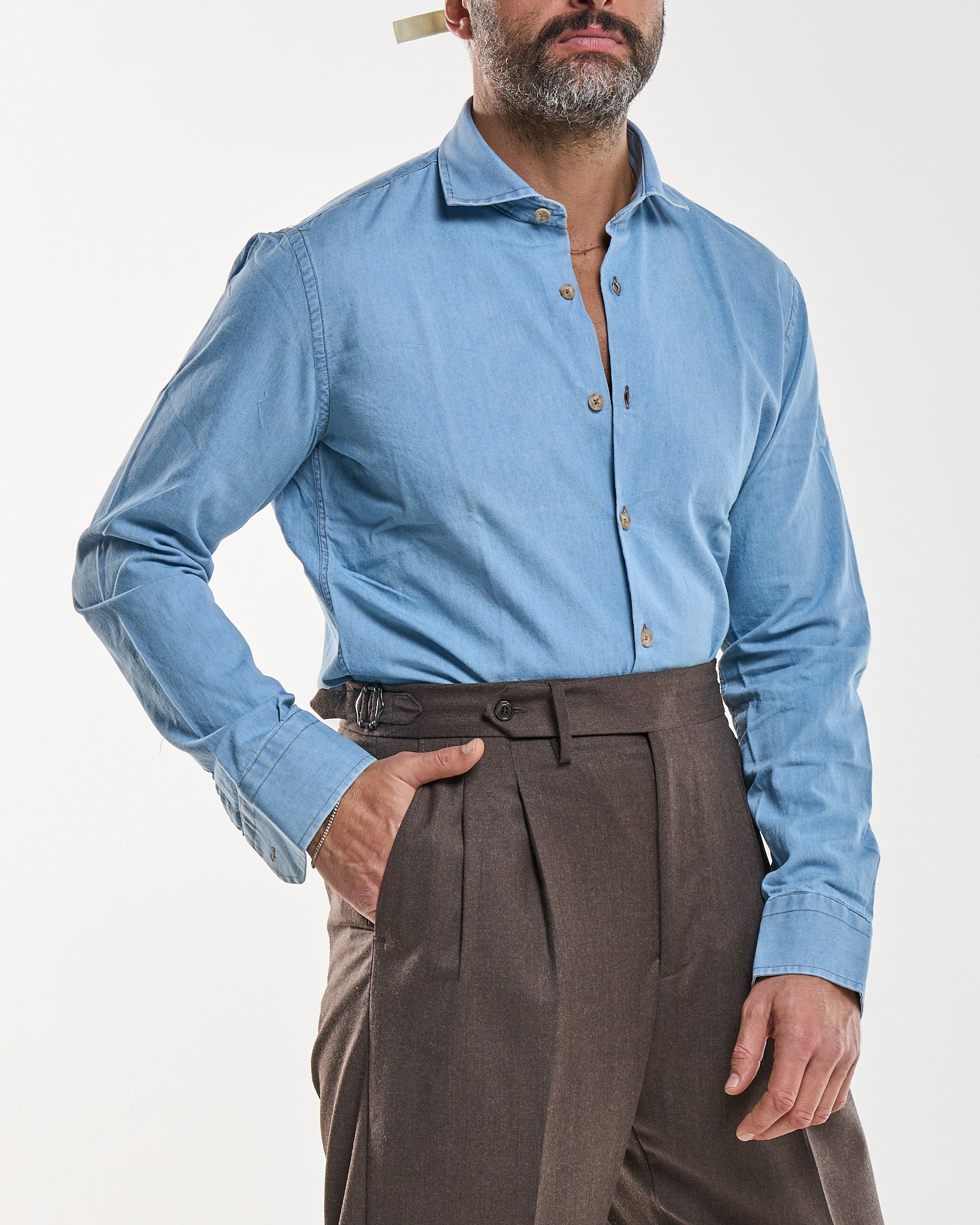 Camicia Collo Francese in Jeans Lavaggio Chiaro