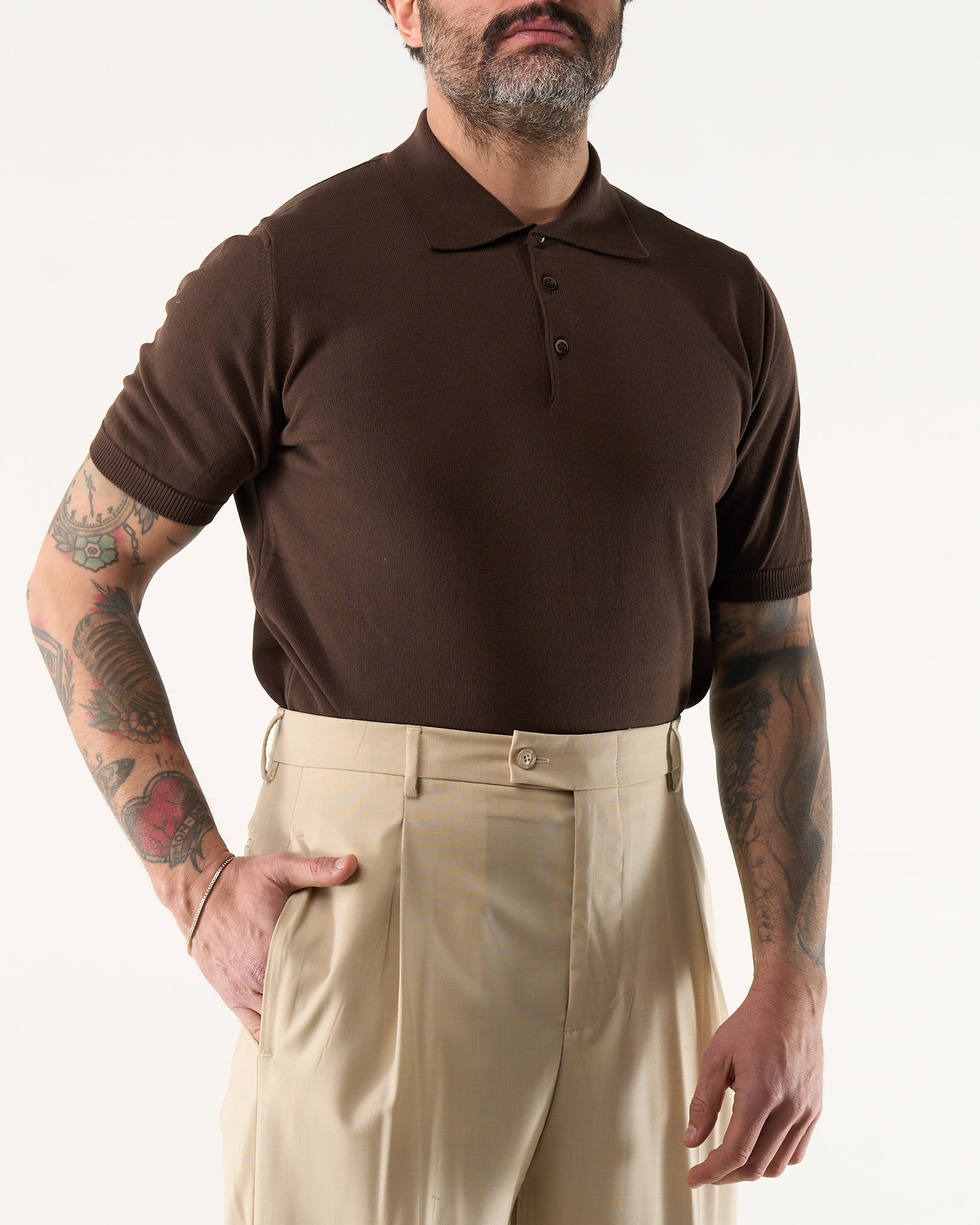 Long Sleeve Polo Shirt with Three Buttons in Powder Pink