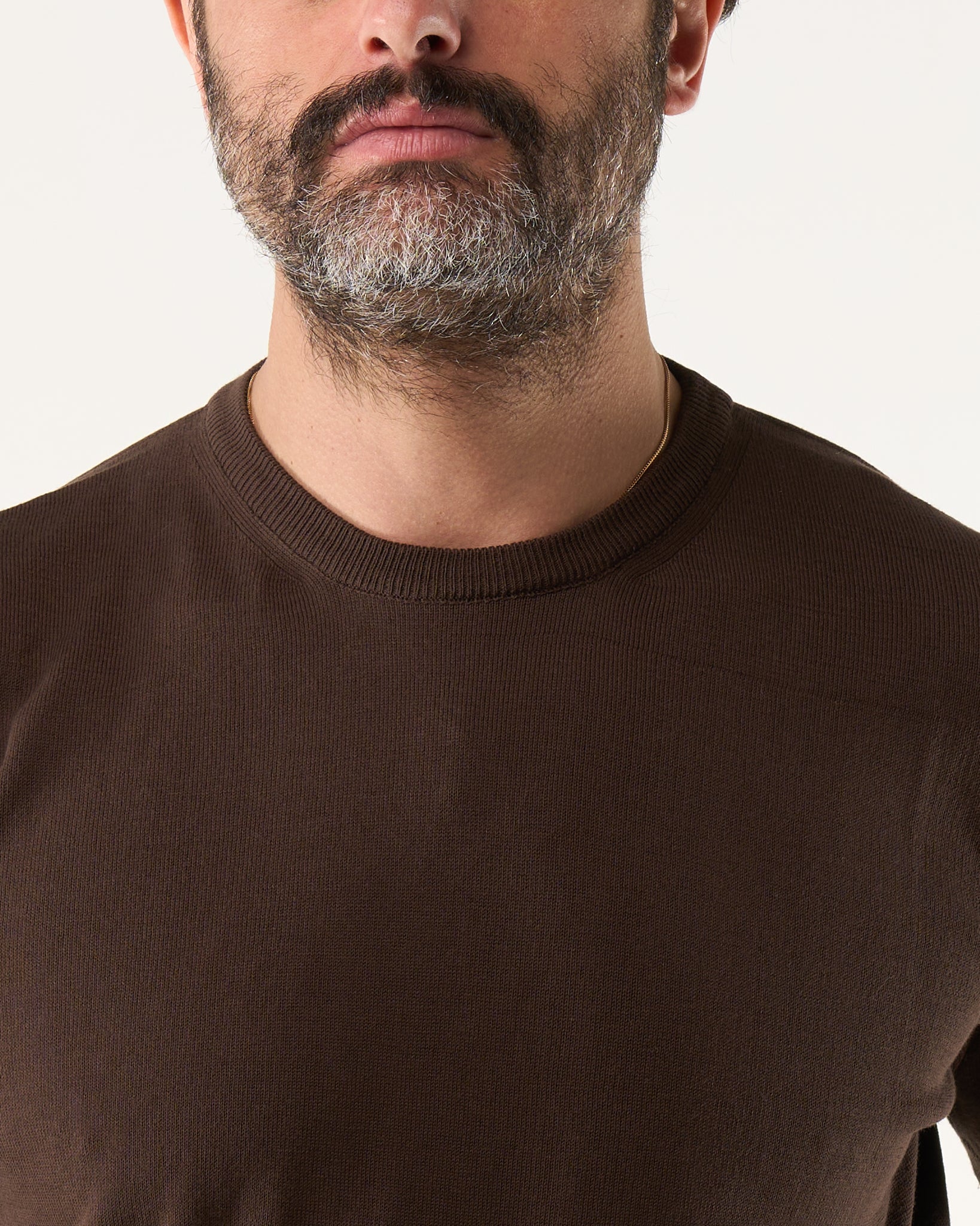 Maglia Girocollo in Filo a Mezza Manica Moro