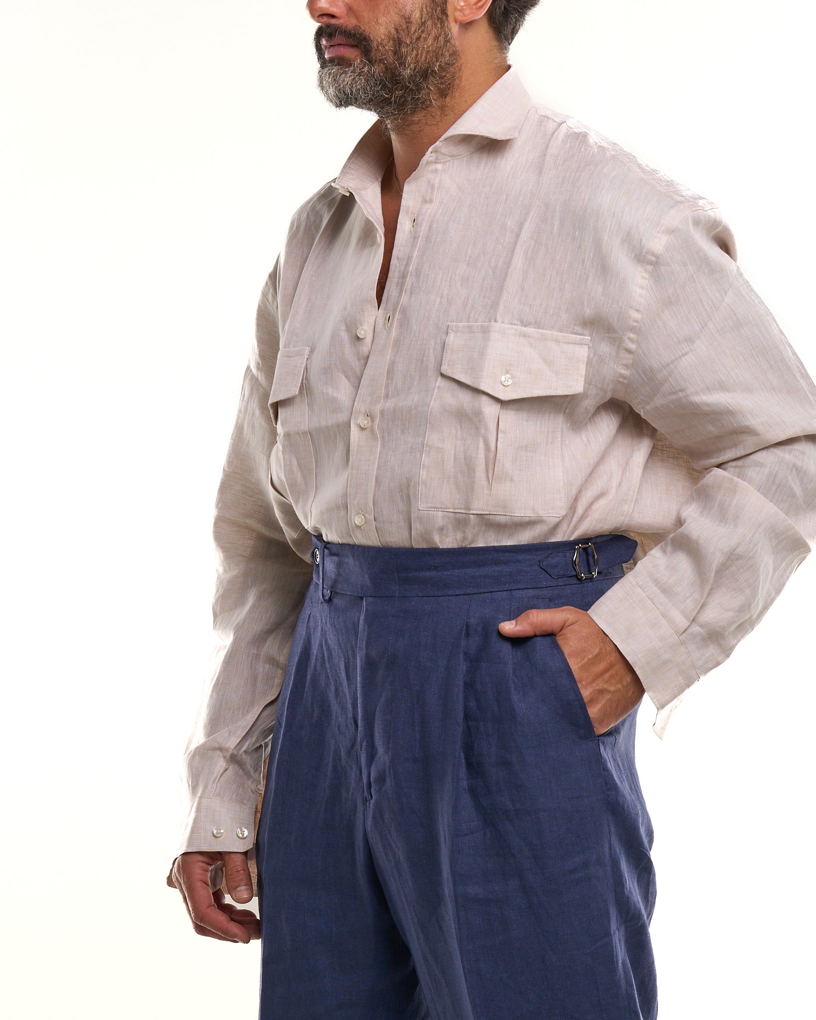 Camicia Texana in Lino Beige