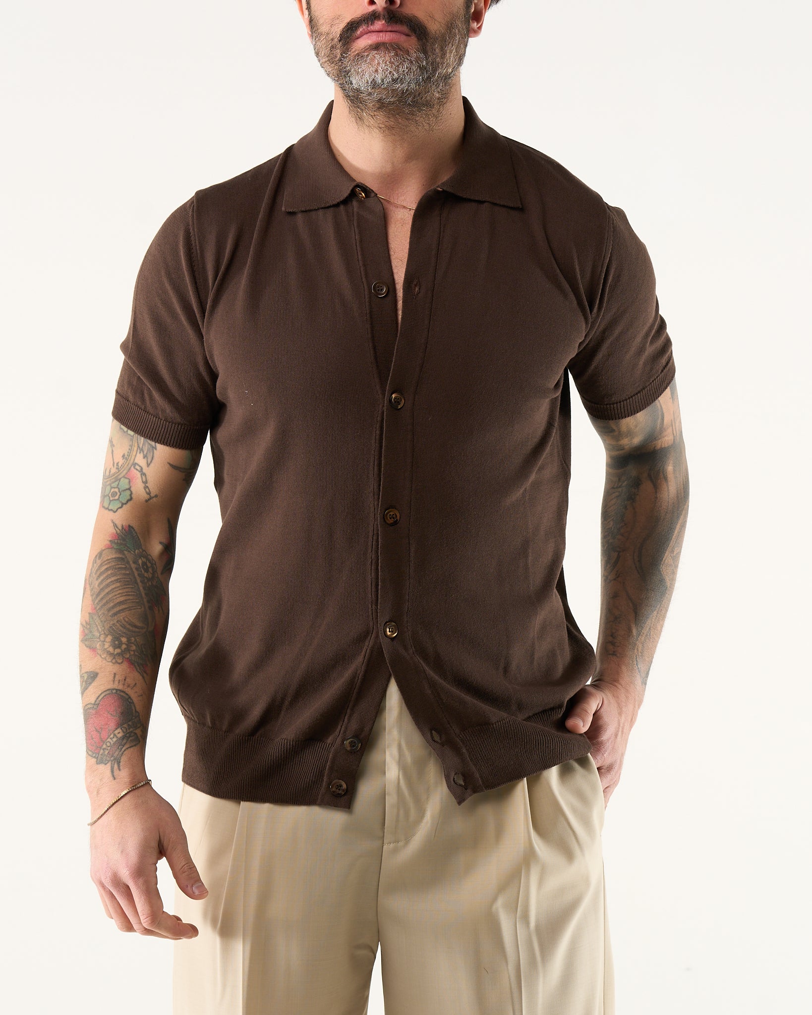 Polo Camicia con Bottoni Mezza Manica Moro