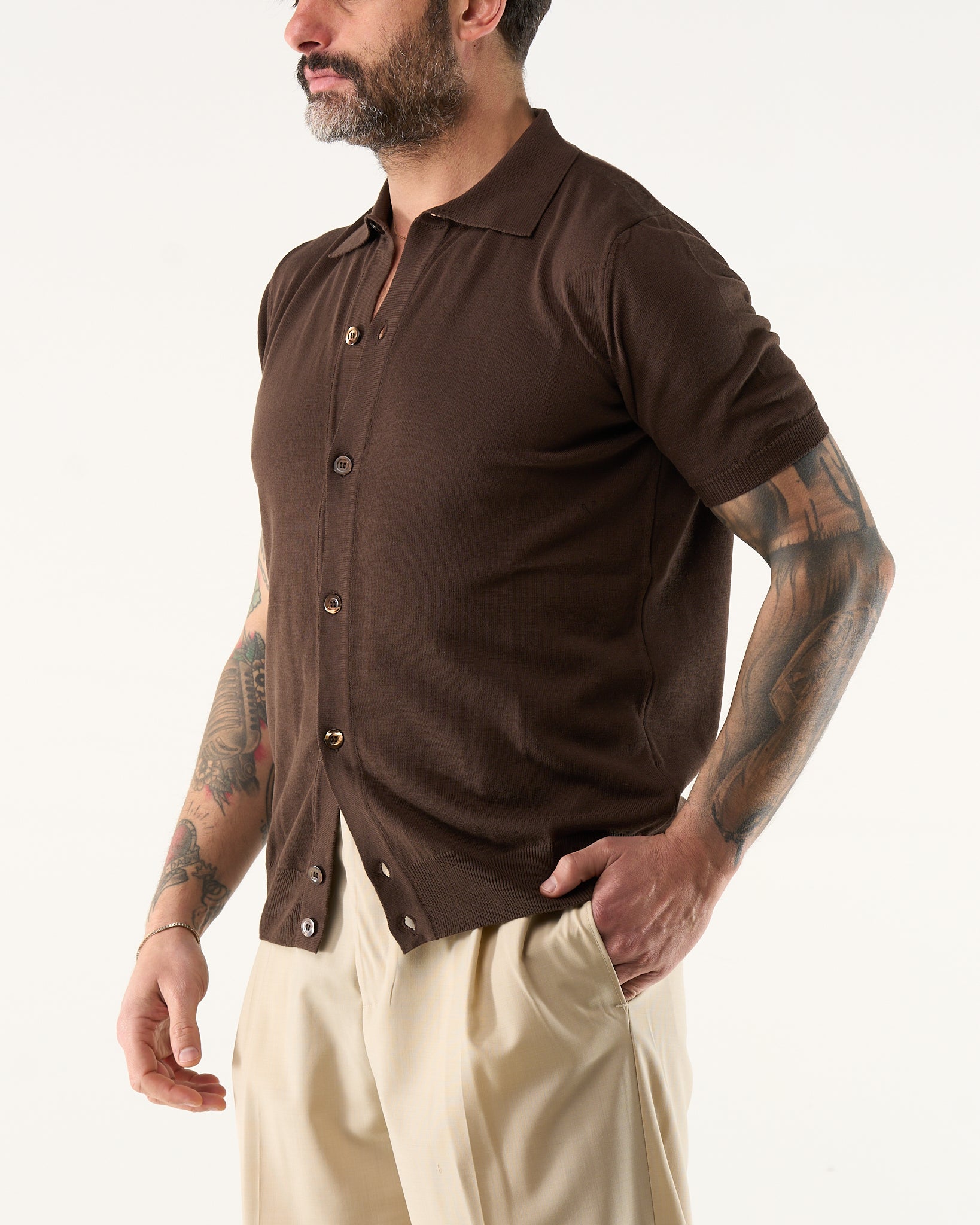 Polo Camicia con Bottoni Mezza Manica Moro