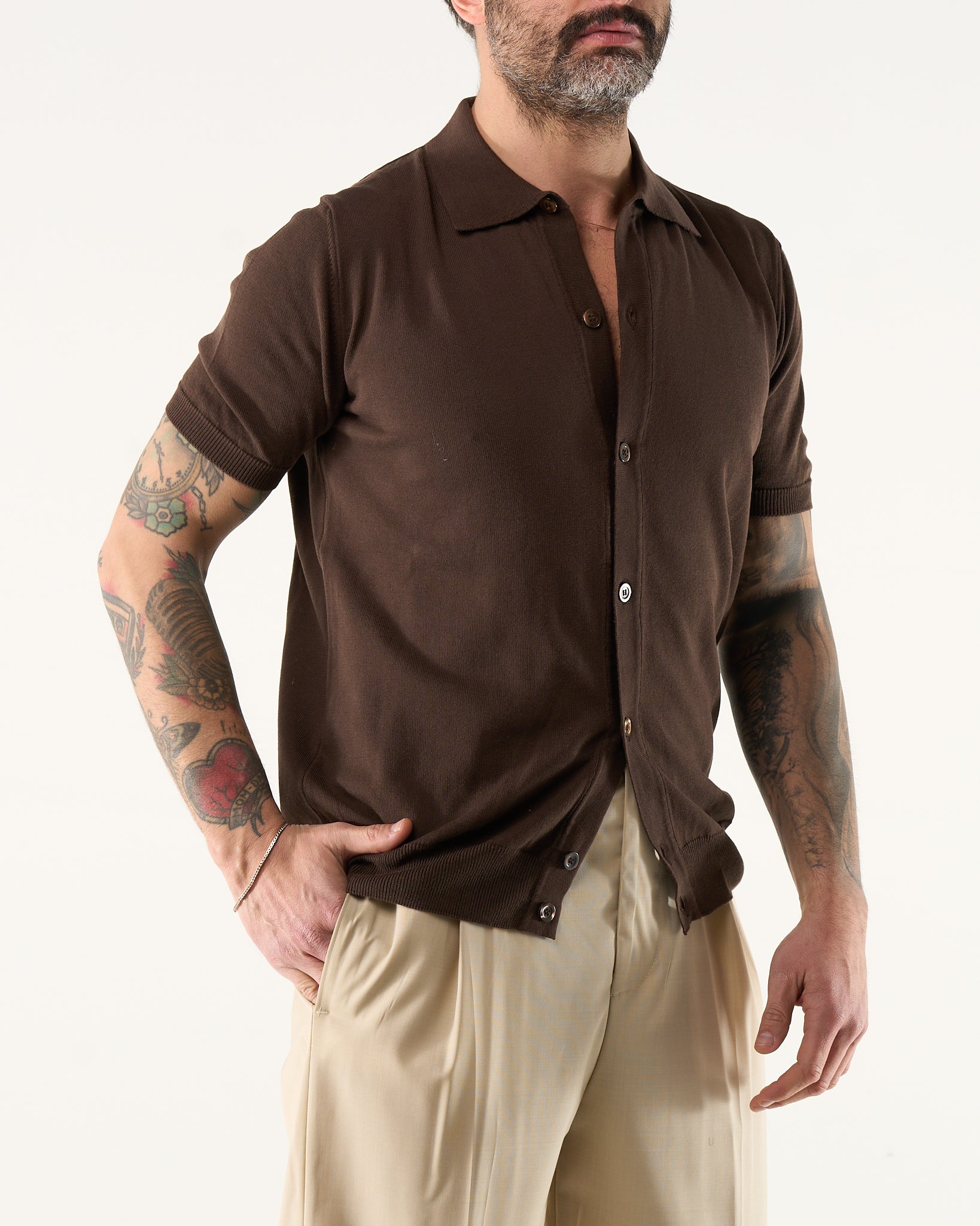 Polo Camicia con Bottoni Mezza Manica Moro