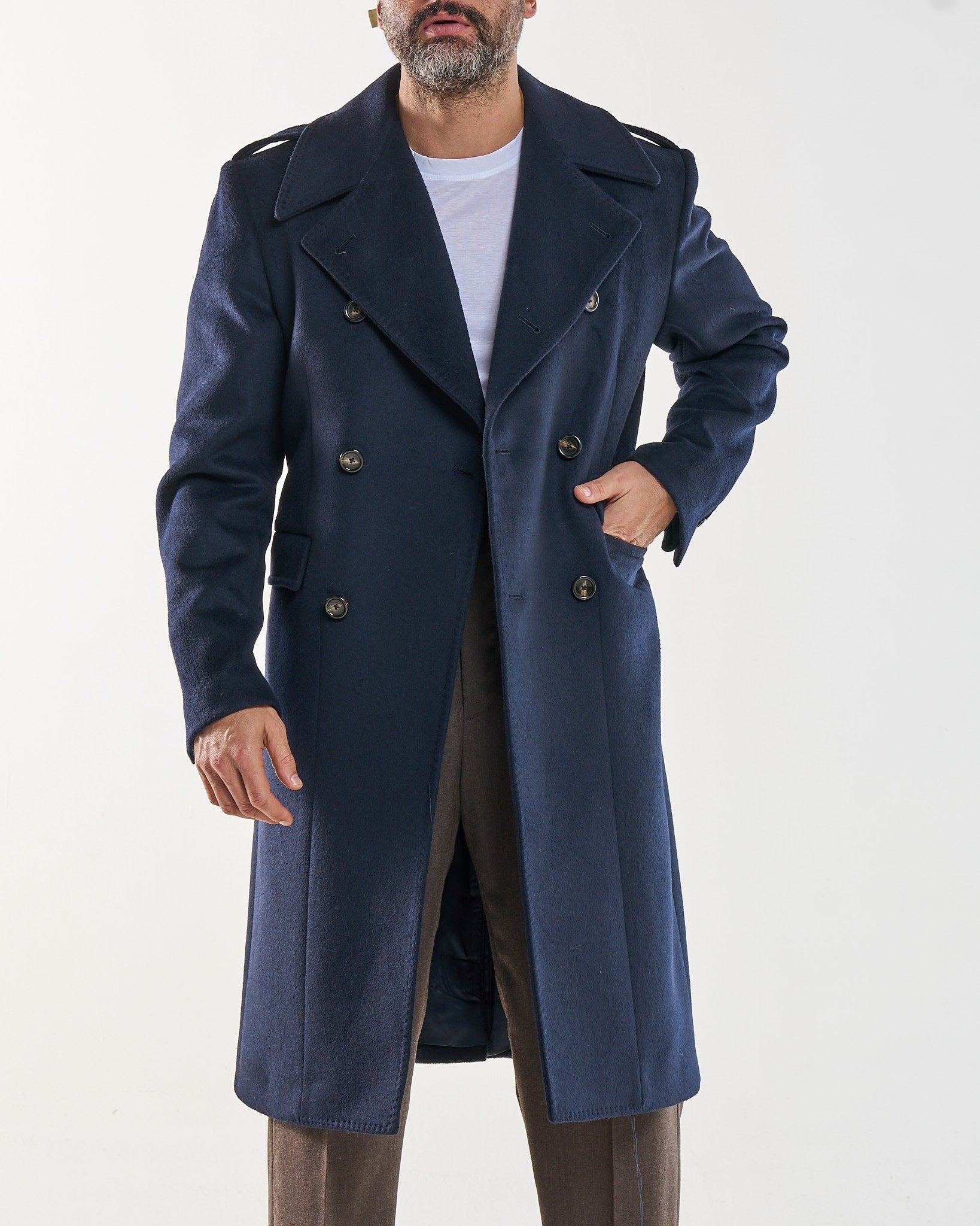 Cappotto Military Doppiopetto con Rever a Lancia Blu