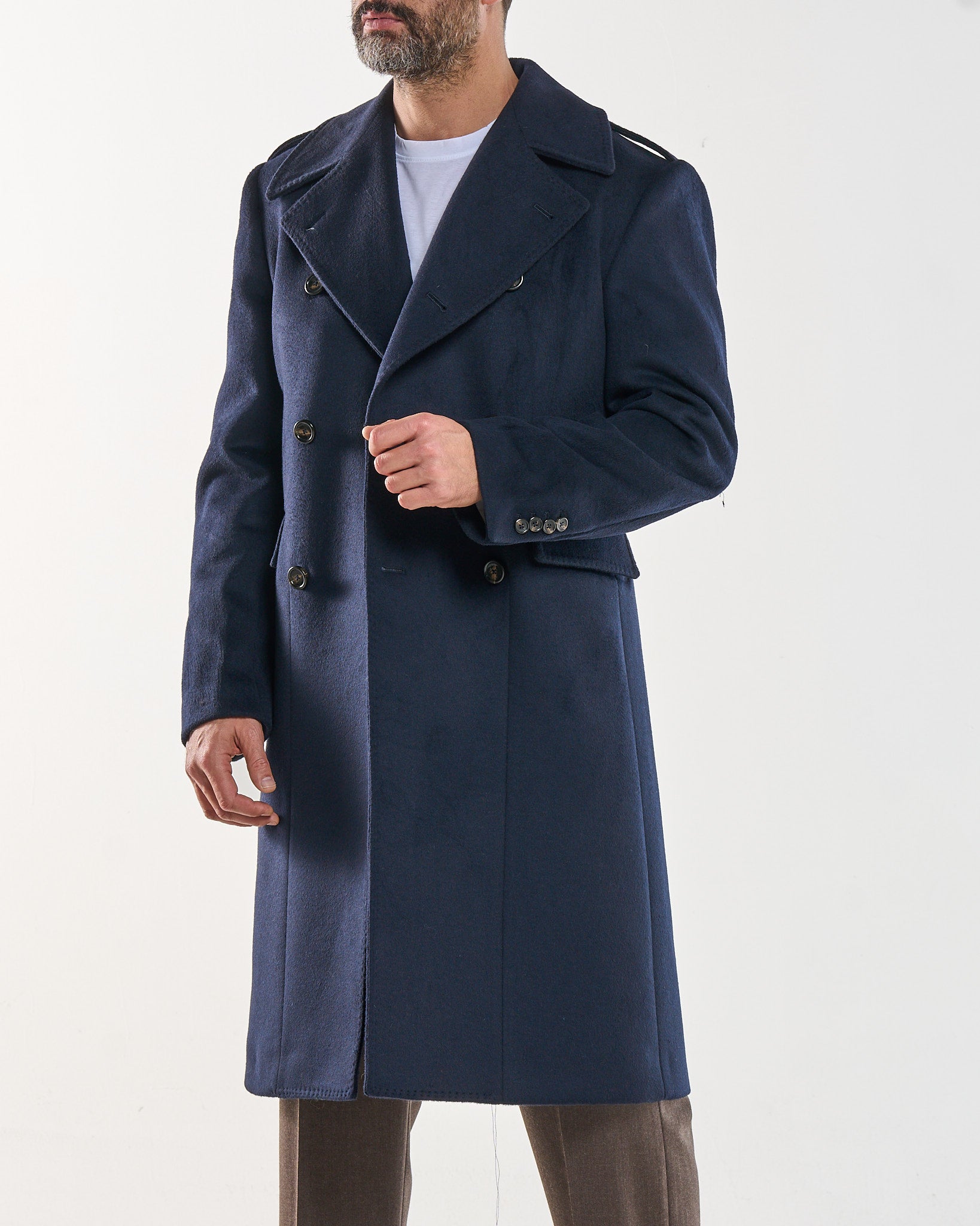 Cappotto Military Doppiopetto con Rever a Lancia Blu