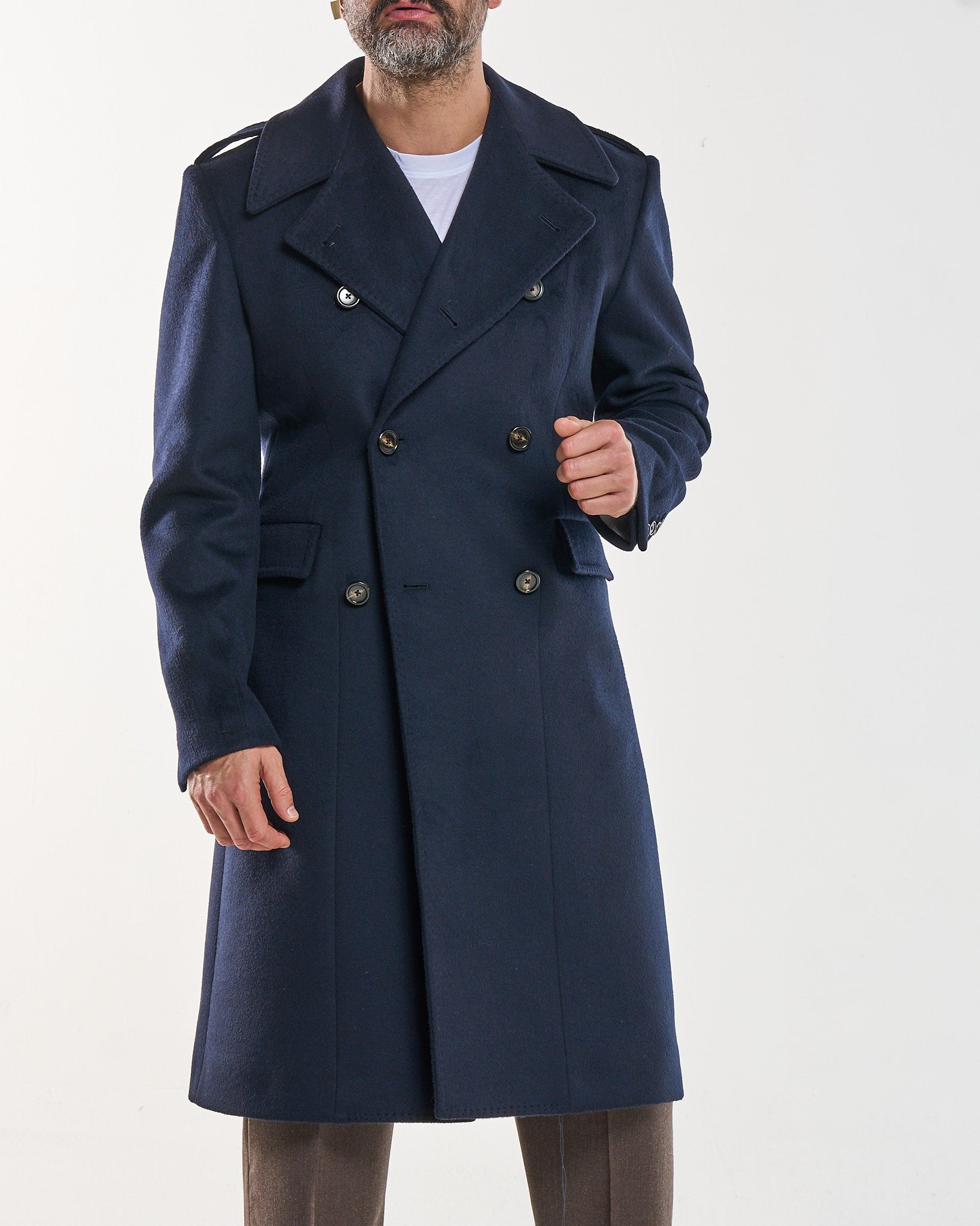Cappotto Military Doppiopetto con Rever a Lancia Blu
