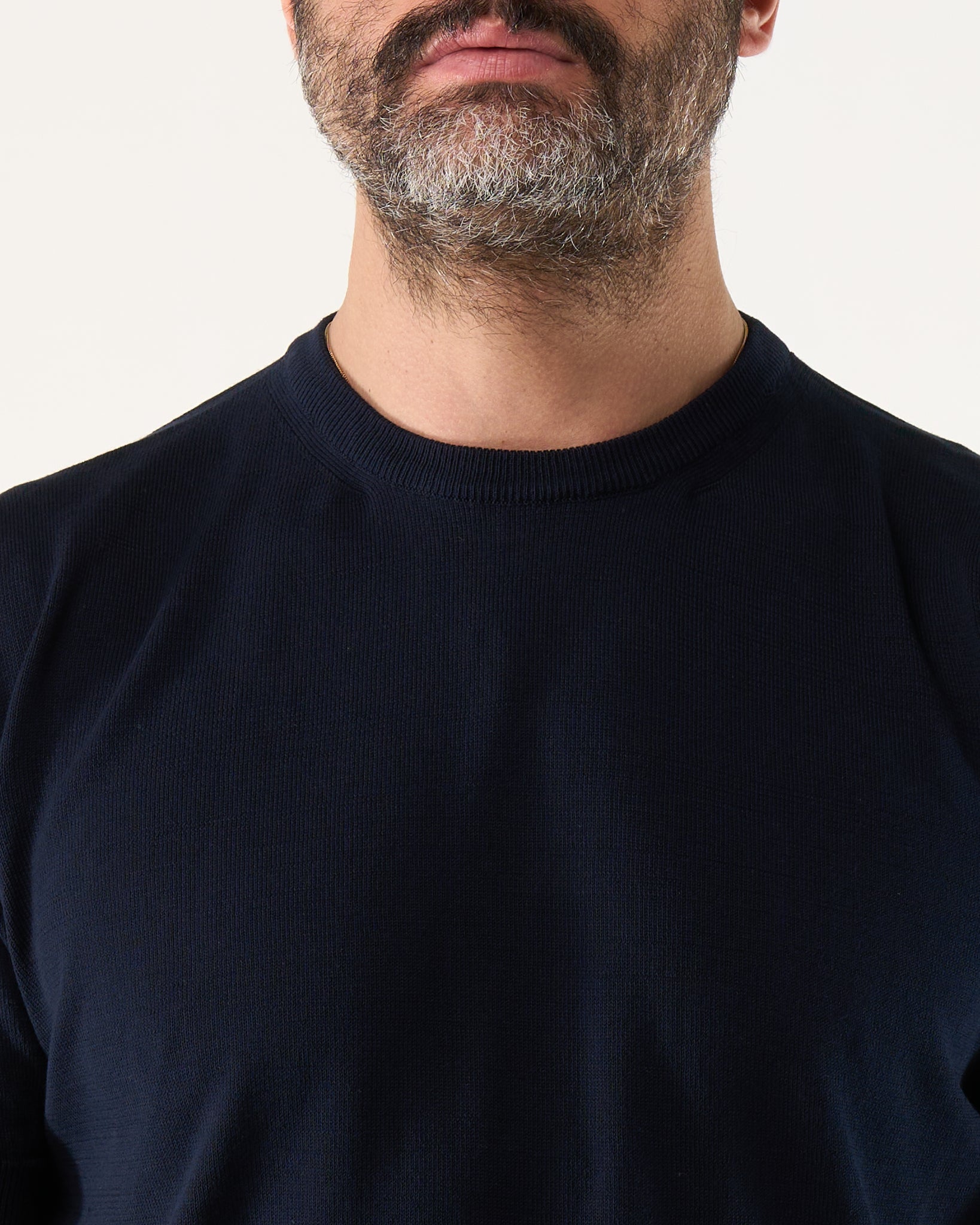 Maglia Girocollo in Filo a Mezza Manica Blu