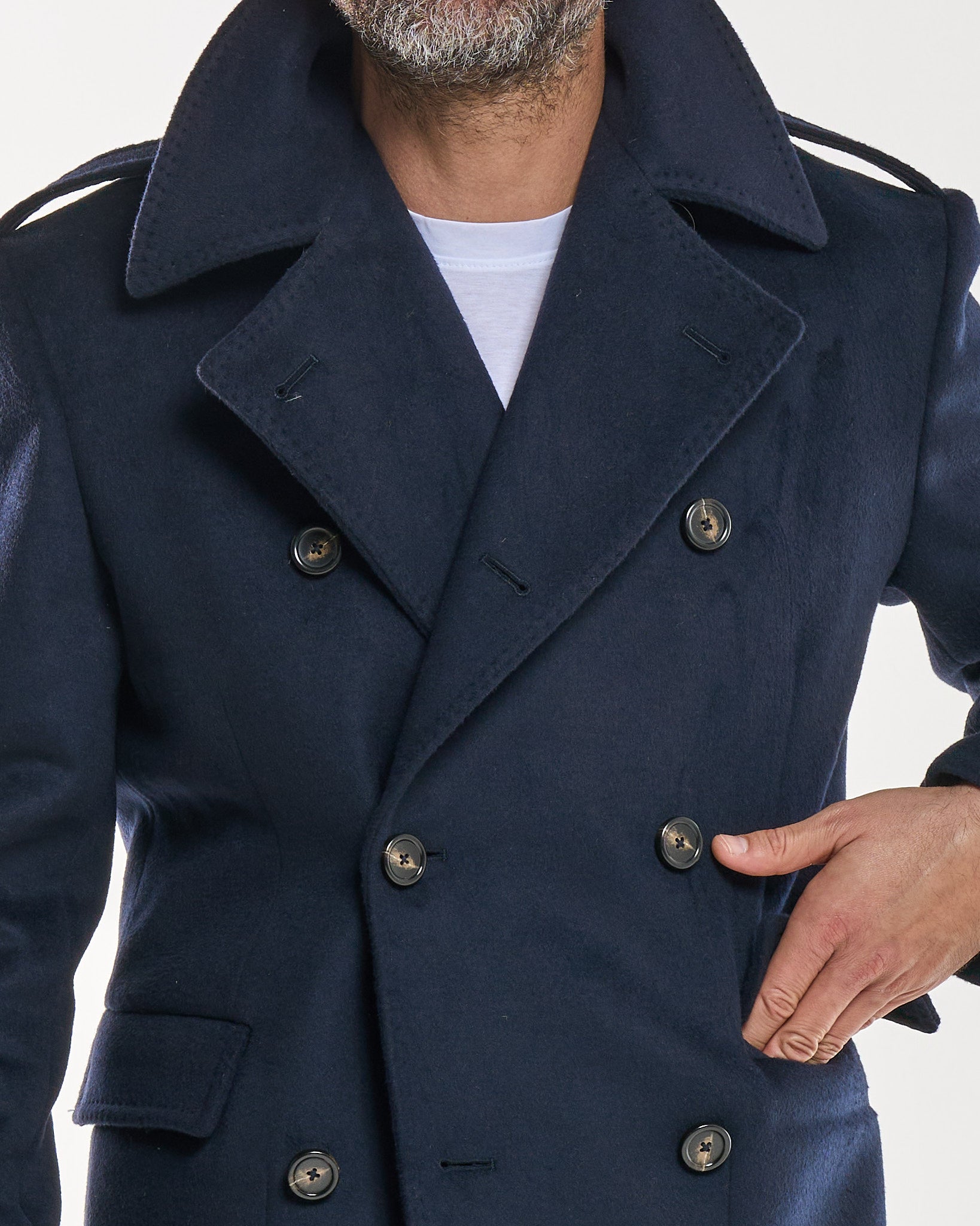 Cappotto Military Doppiopetto con Rever a Lancia Blu