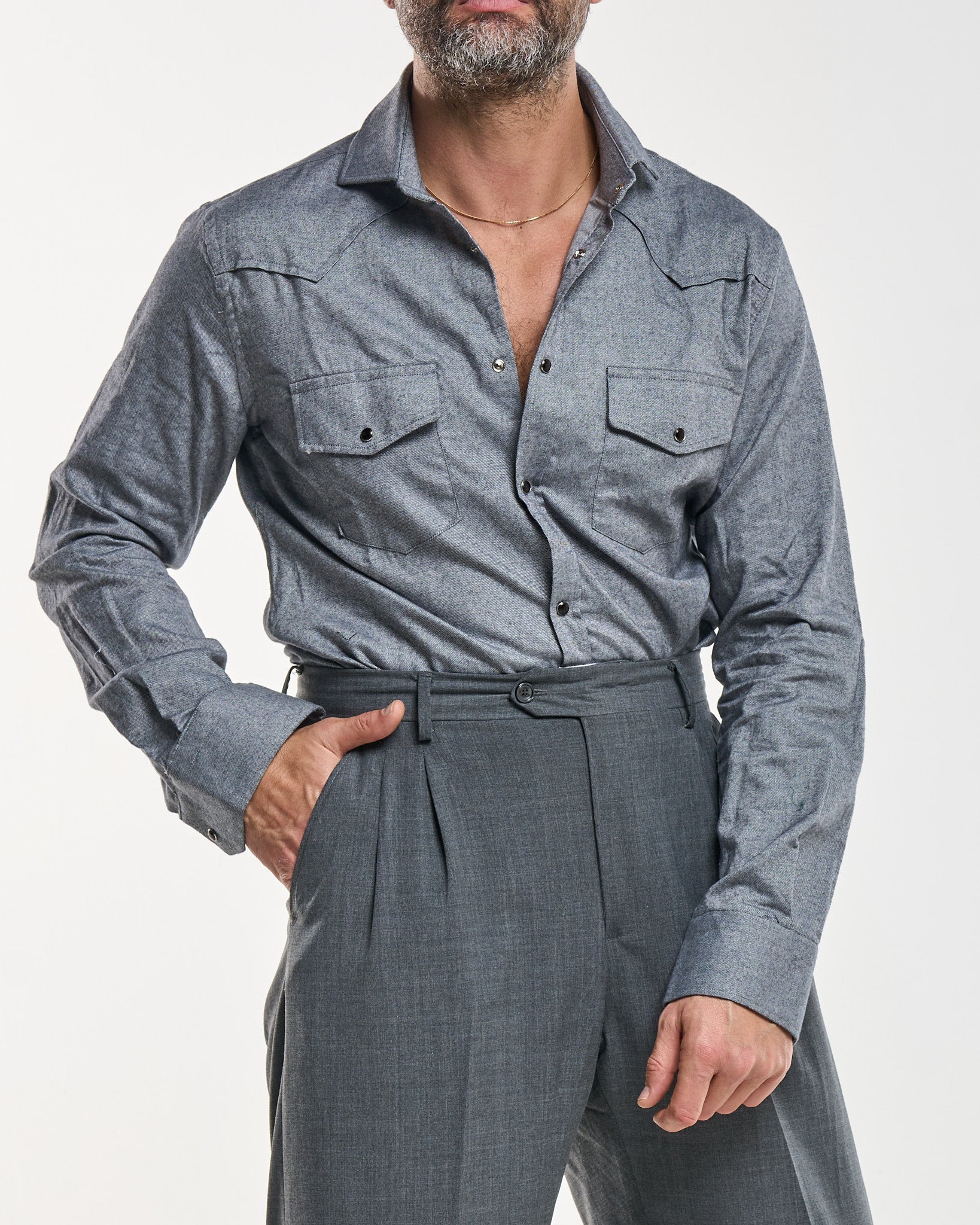 Camisa texana de franela gris