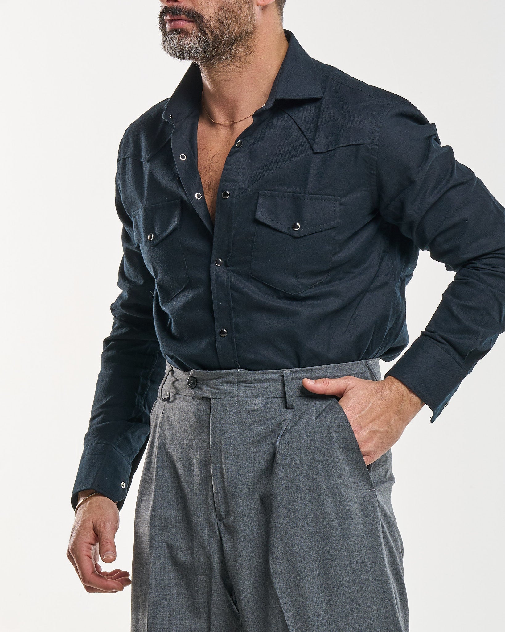 Camicia Texana in Flanella Nera