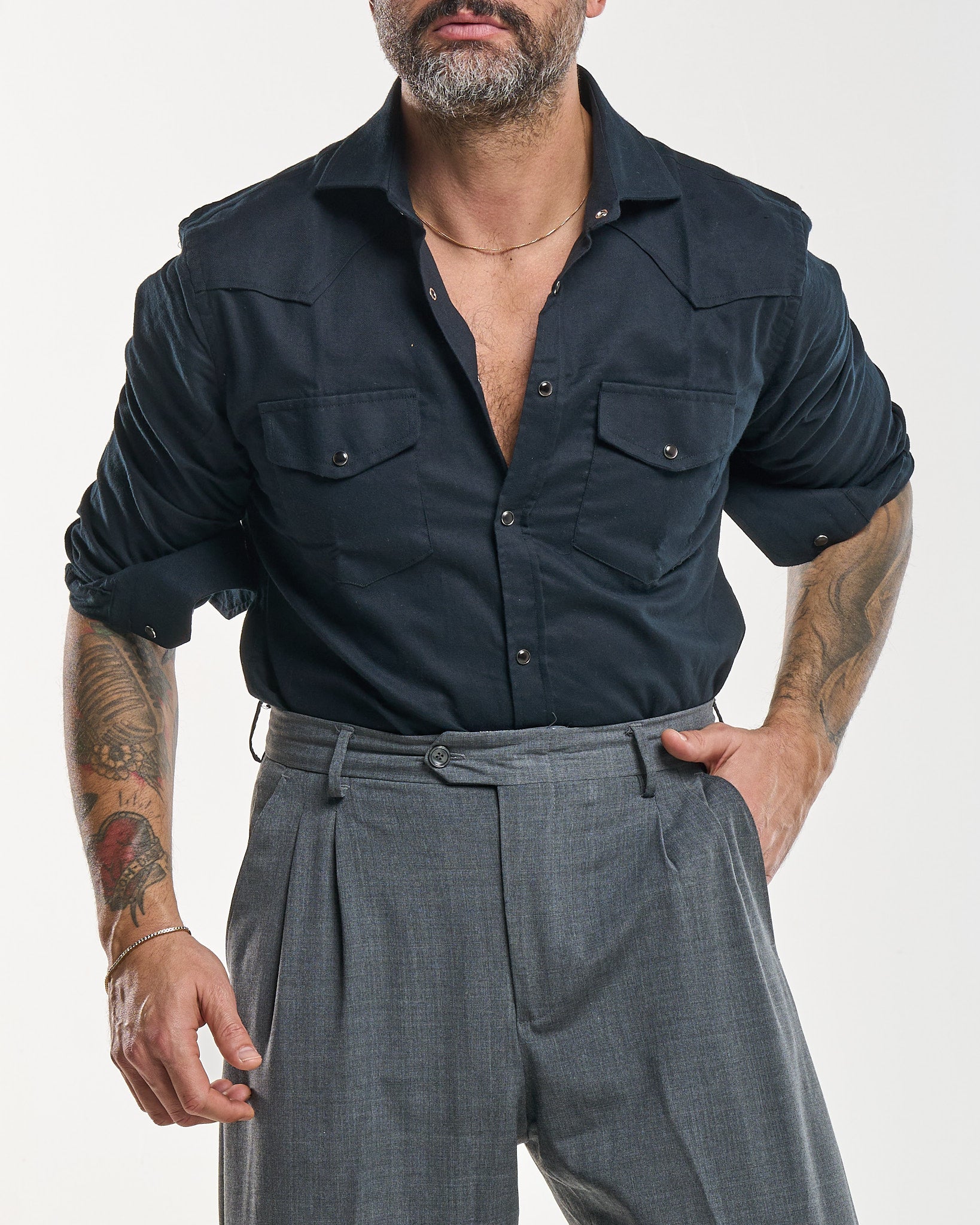 Camicia Texana in Flanella Nera