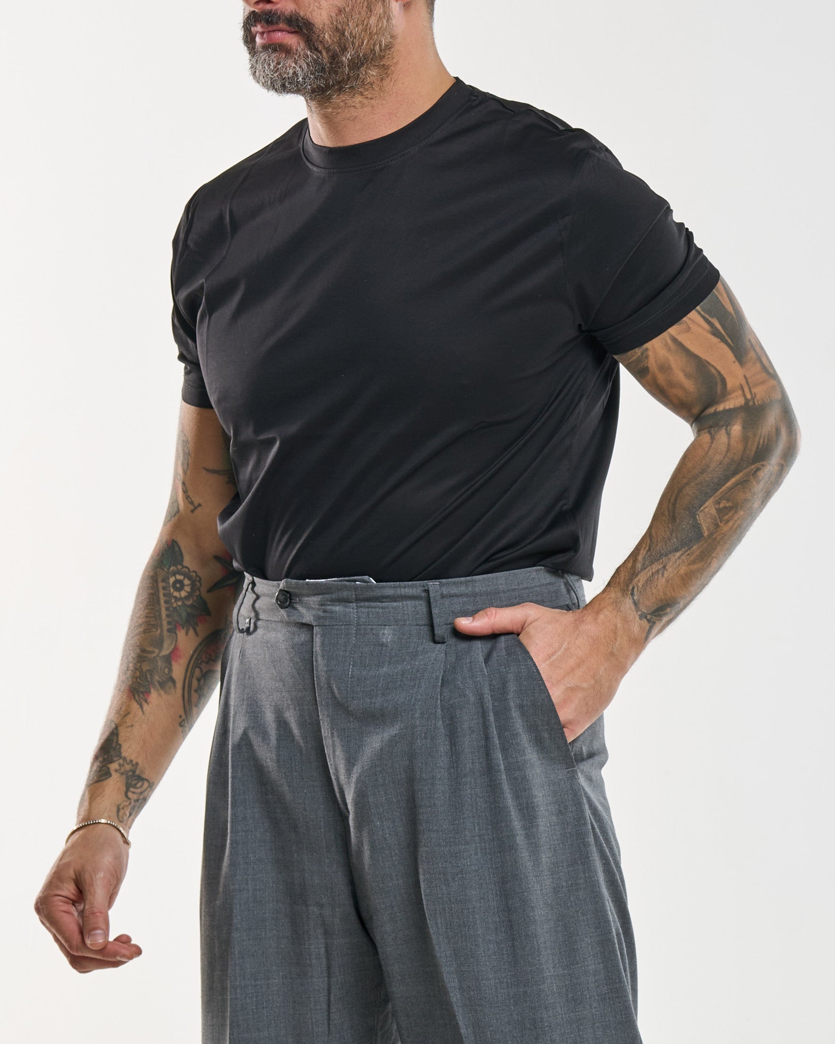 T-Shirt Regolare Filo di Scozia Nera