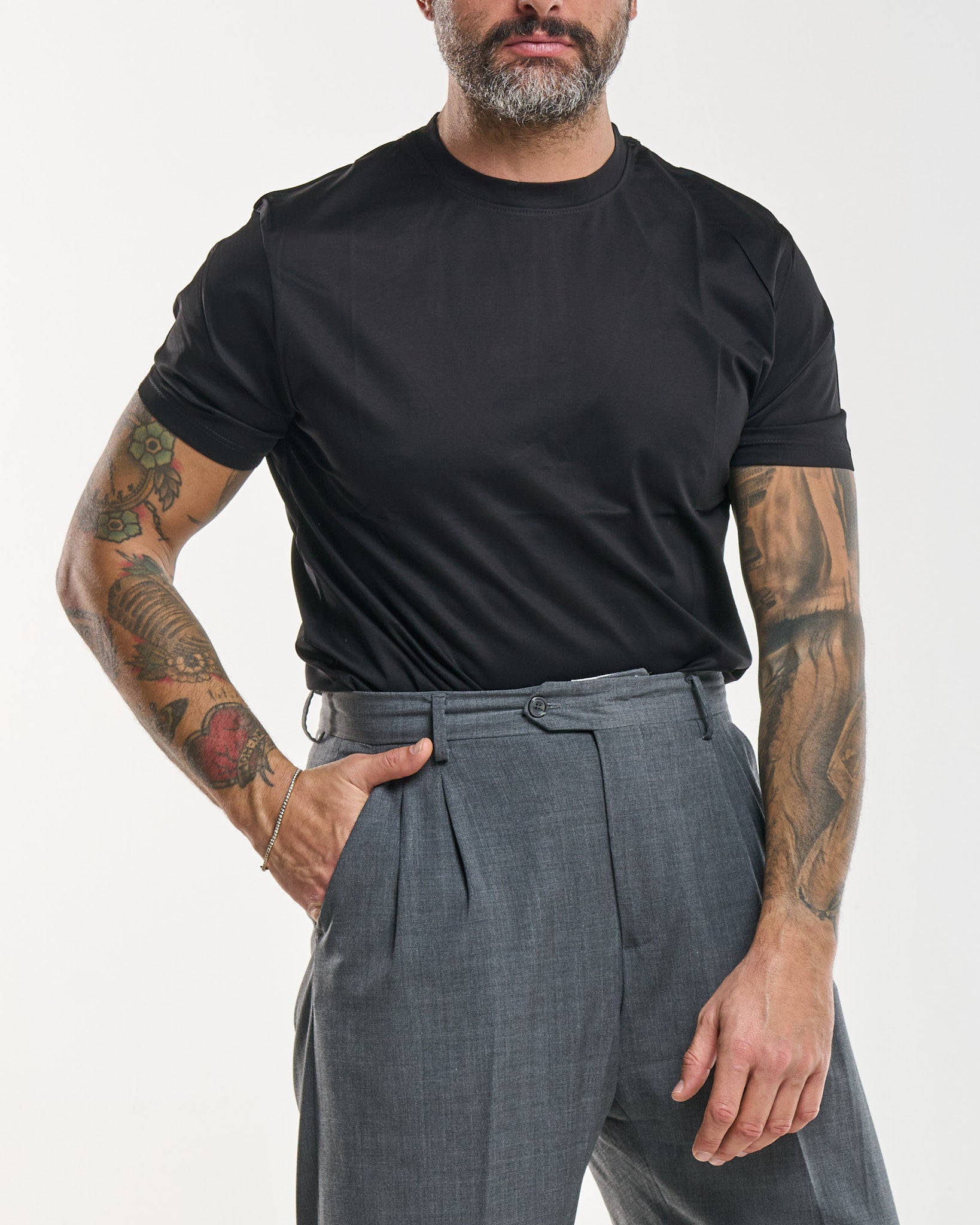 T-Shirt Regolare Filo di Scozia Nera