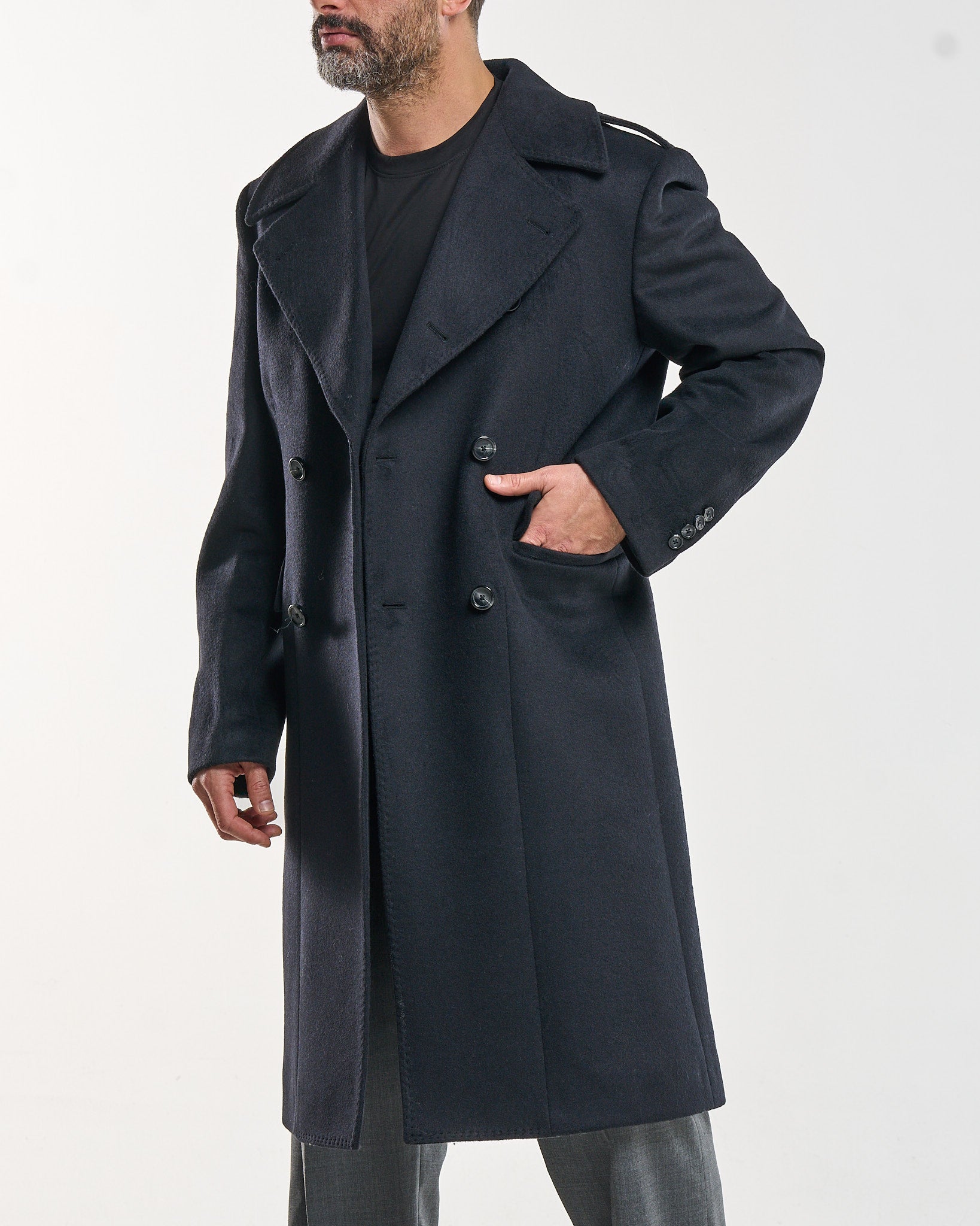 Cappotto Military Doppiopetto con Rever a Lancia Nero